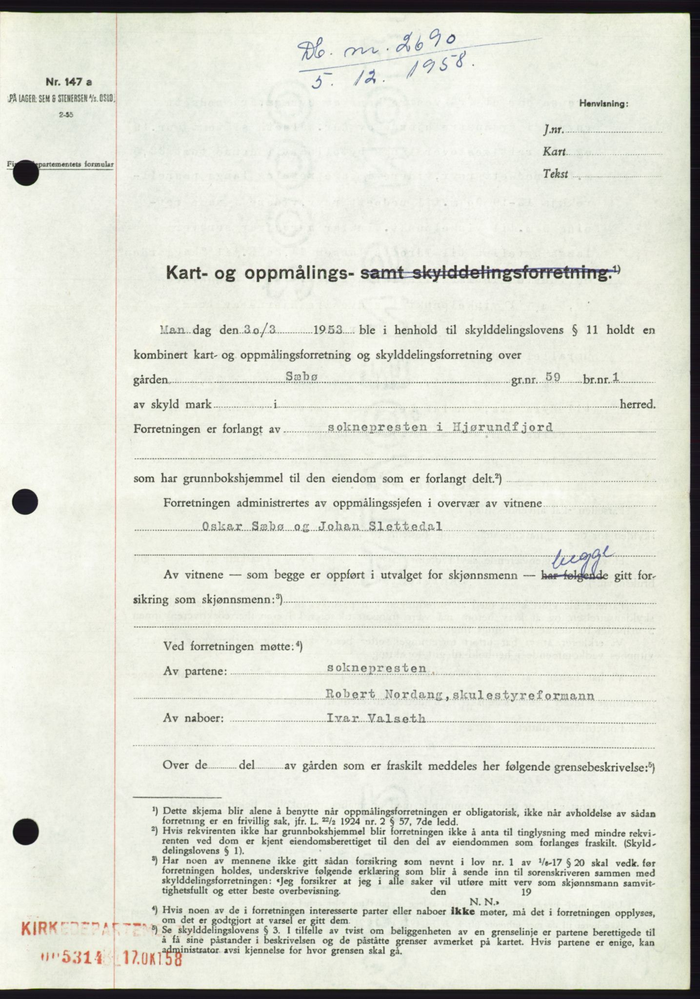 Søre Sunnmøre sorenskriveri, SAT/A-4122/1/2/2C/L0111: Pantebok nr. 37A, 1958-1959, Dagboknr: 2690/1958