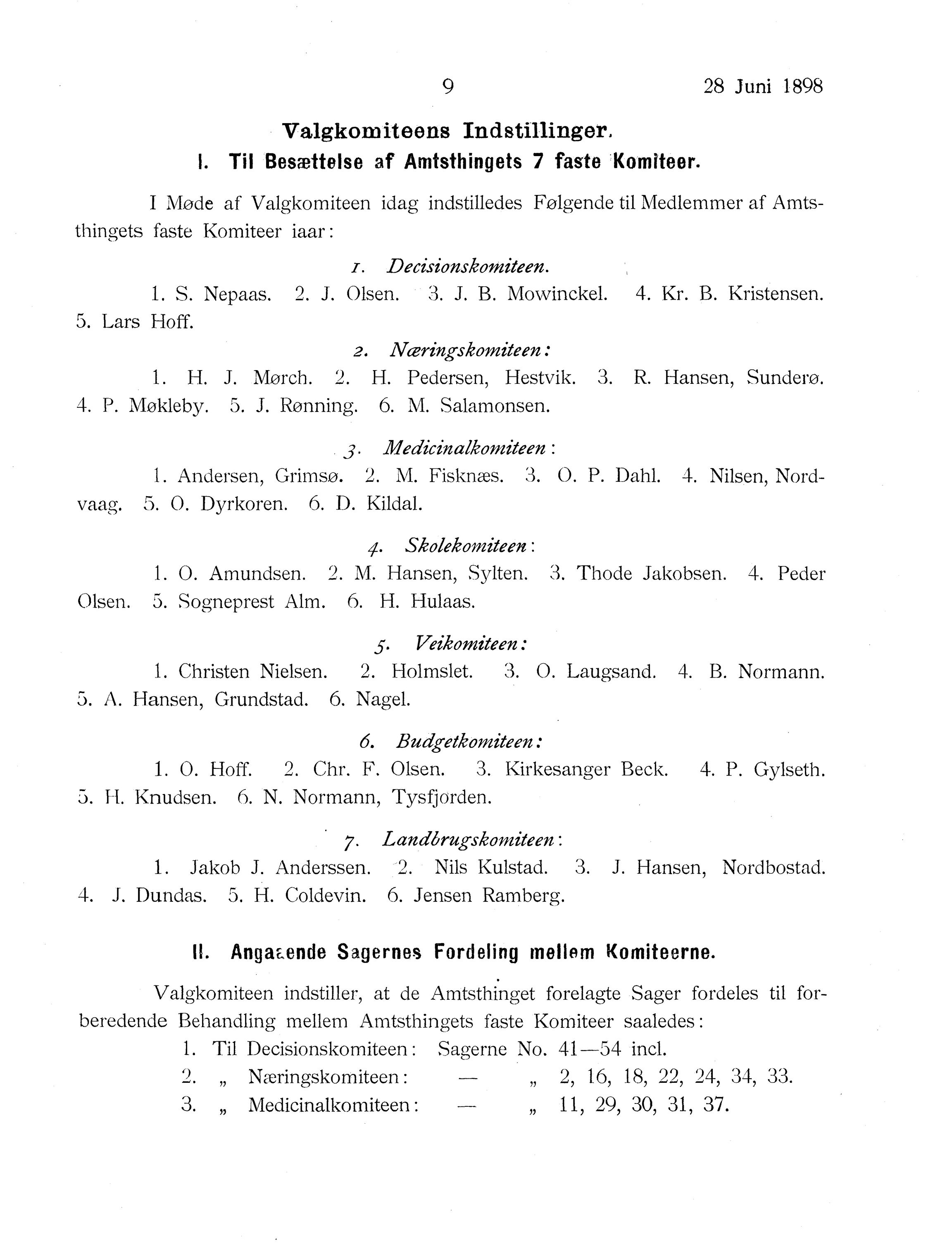 Nordland Fylkeskommune. Fylkestinget, AIN/NFK-17/176/A/Ac/L0021: Fylkestingsforhandlinger 1898, 1898