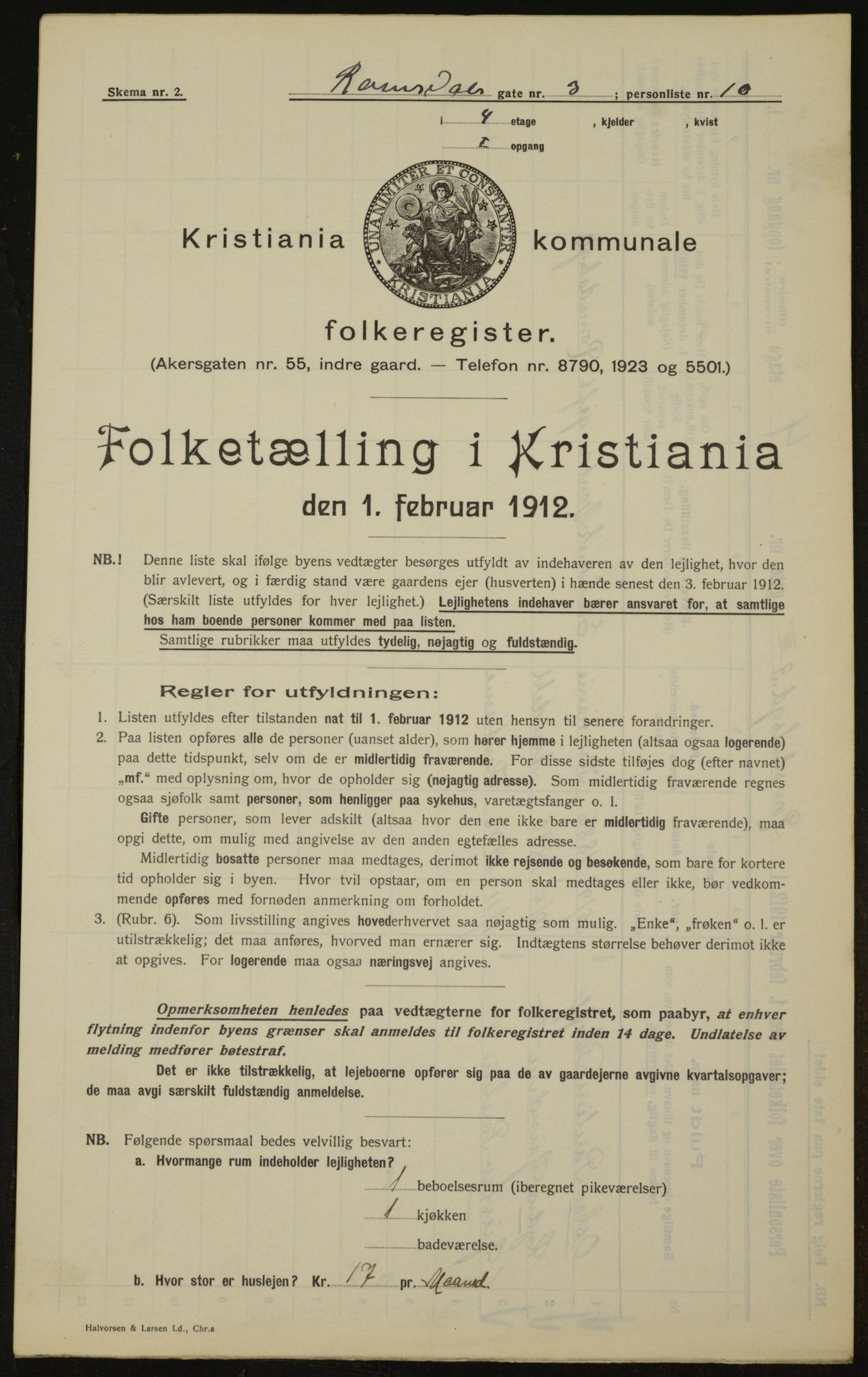 OBA, Kommunal folketelling 1.2.1912 for Kristiania, 1912, s. 83396
