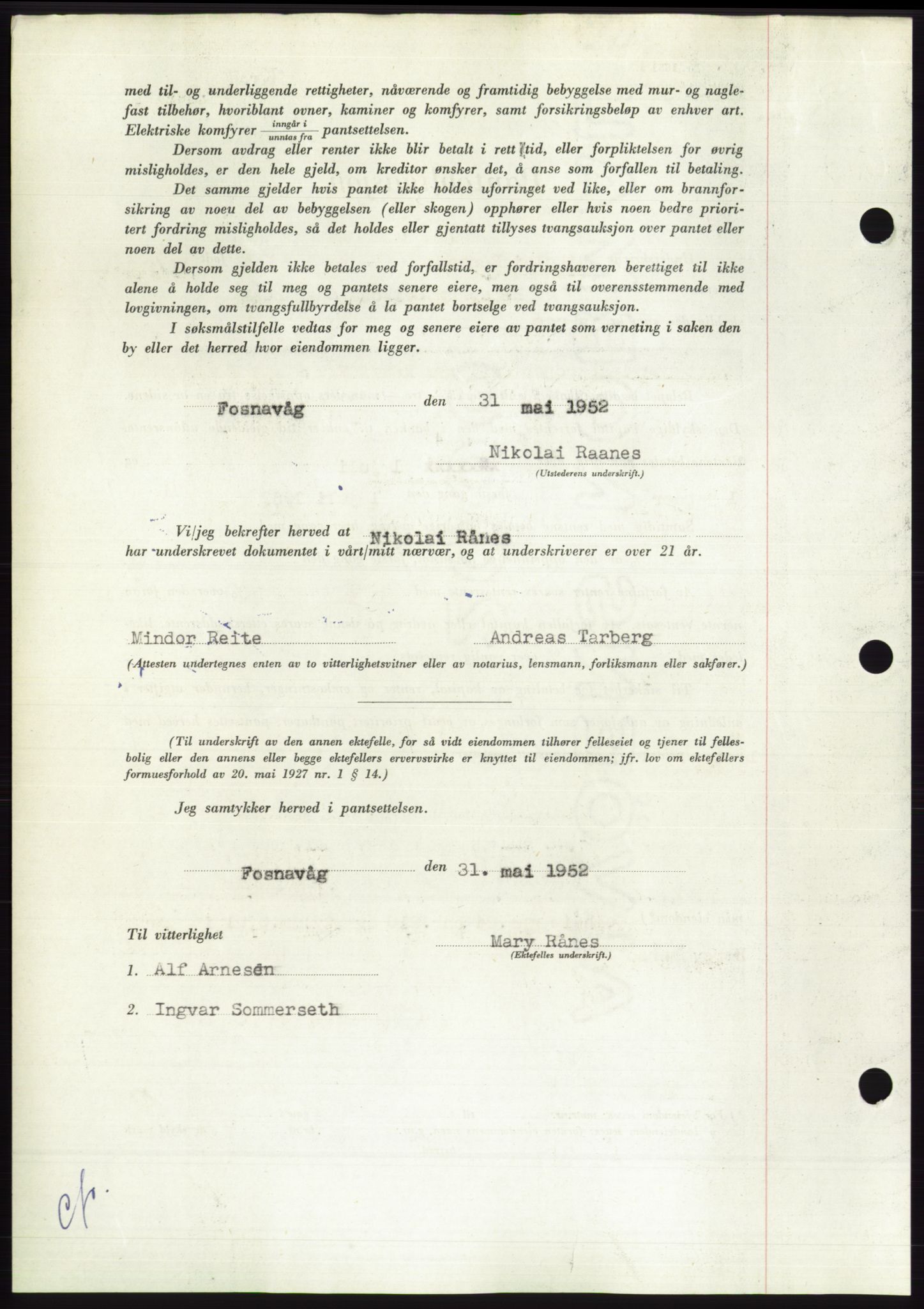 Søre Sunnmøre sorenskriveri, AV/SAT-A-4122/1/2/2C/L0121: Pantebok nr. 9B, 1951-1952, Dagboknr: 1302/1952