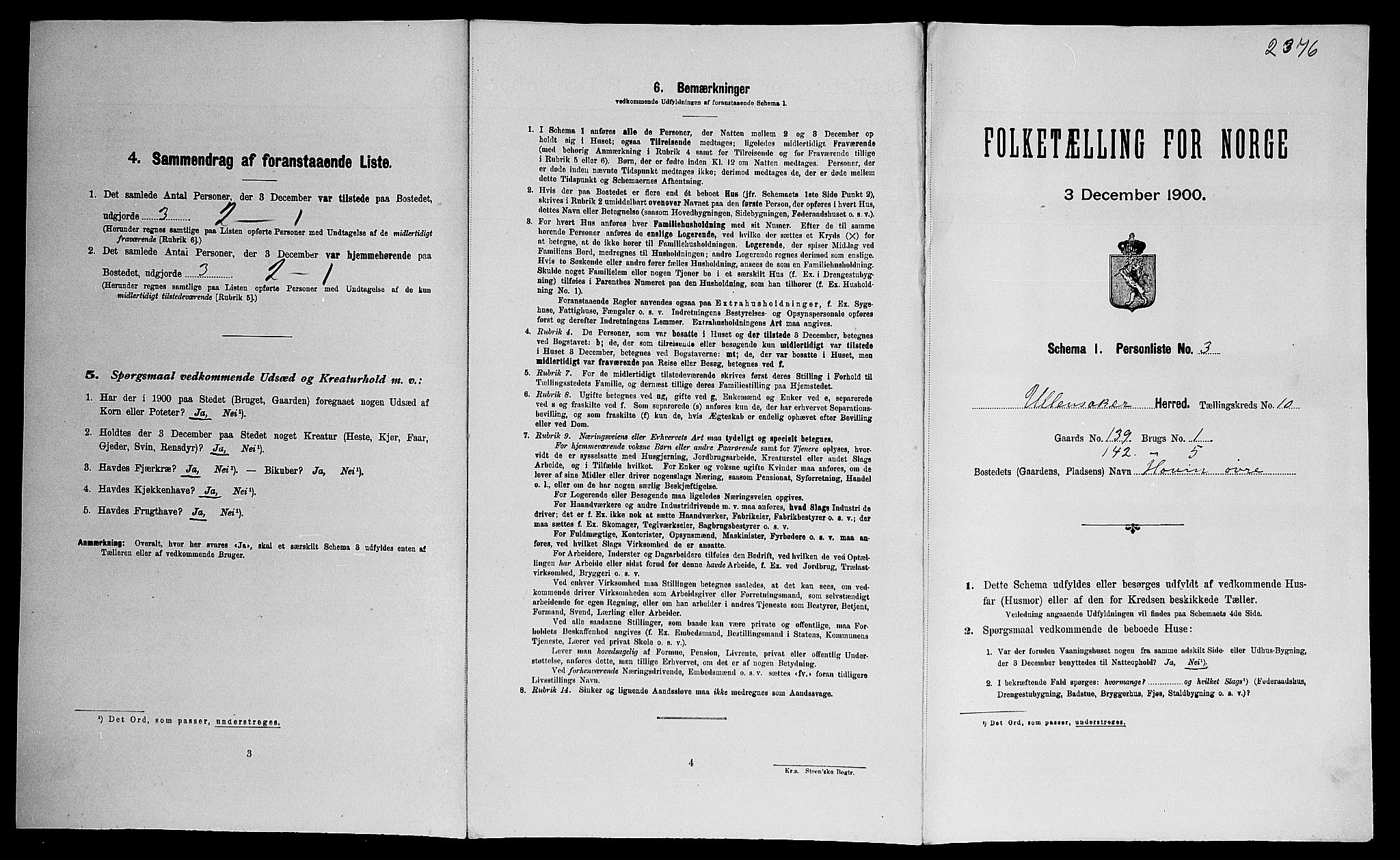 SAO, Folketelling 1900 for 0235 Ullensaker herred, 1900