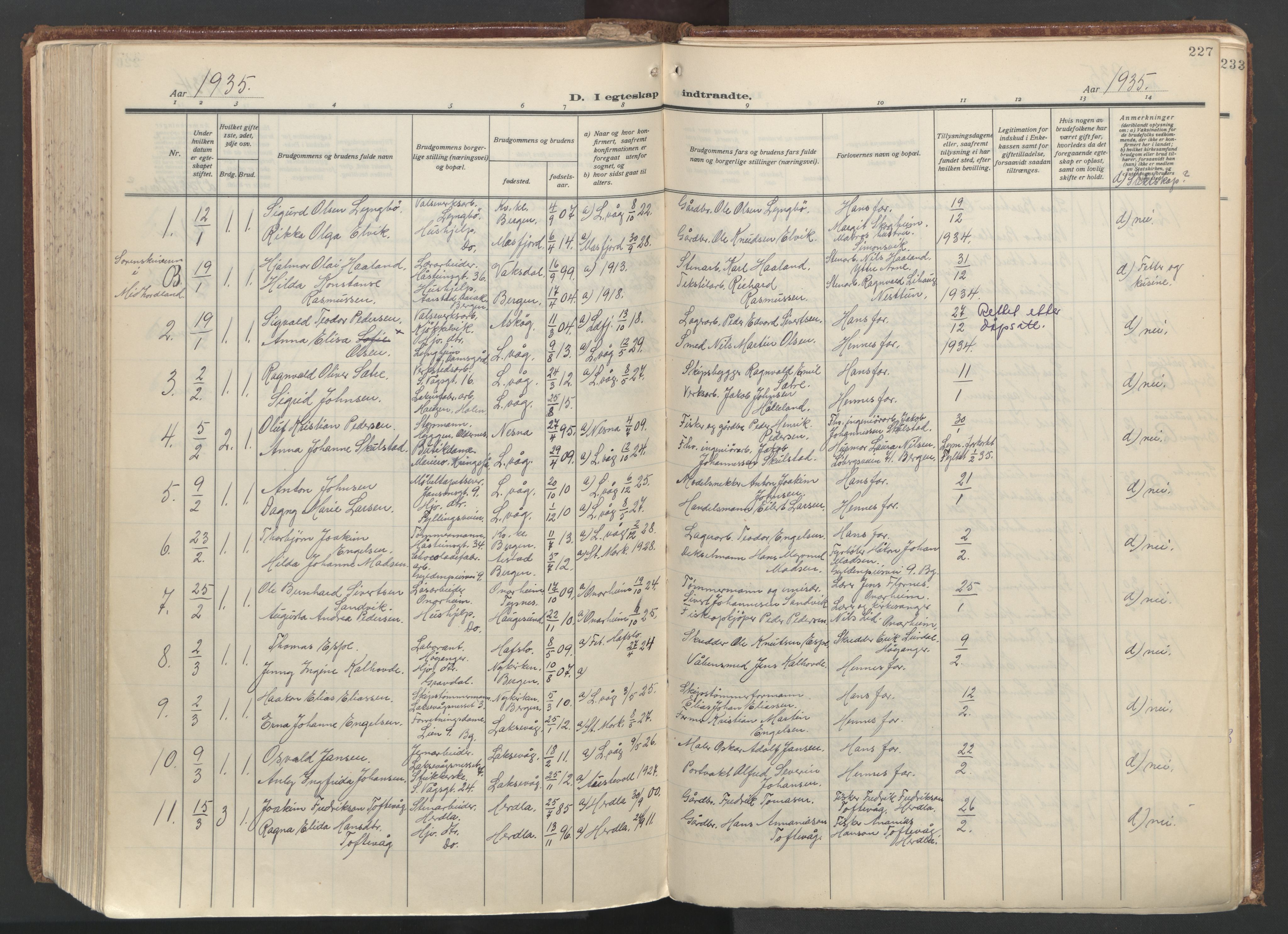 Laksevåg Sokneprestembete, AV/SAB-A-76501/H/Ha/Haa/Haac/L0001: Ministerialbok nr. C 1, 1925-1944, s. 227