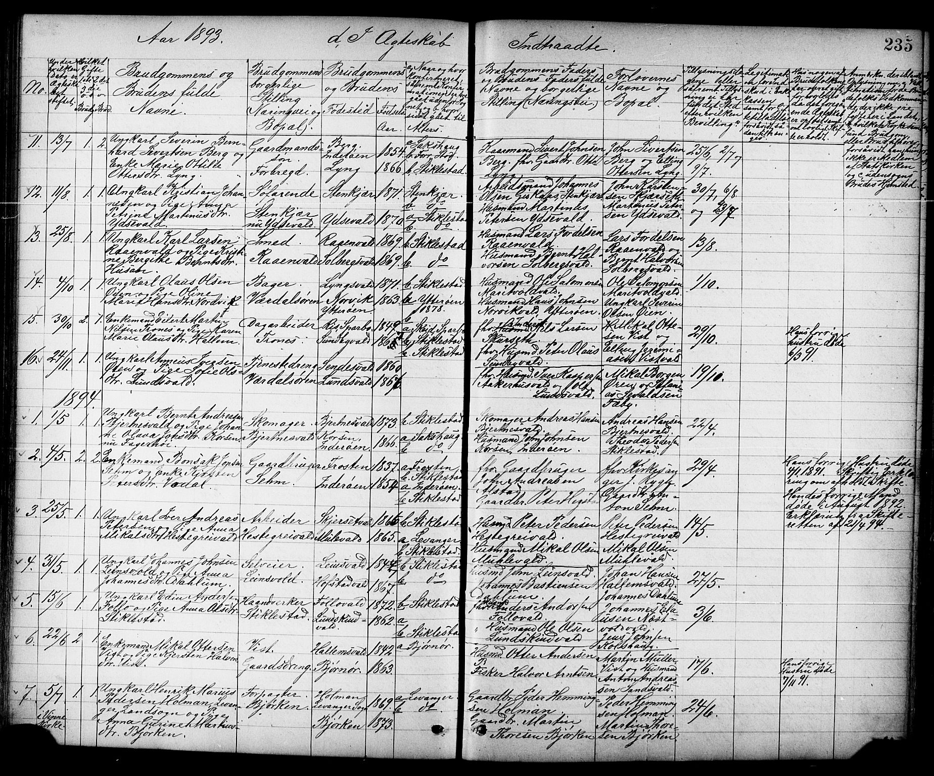 Ministerialprotokoller, klokkerbøker og fødselsregistre - Nord-Trøndelag, SAT/A-1458/723/L0257: Klokkerbok nr. 723C05, 1890-1907, s. 235