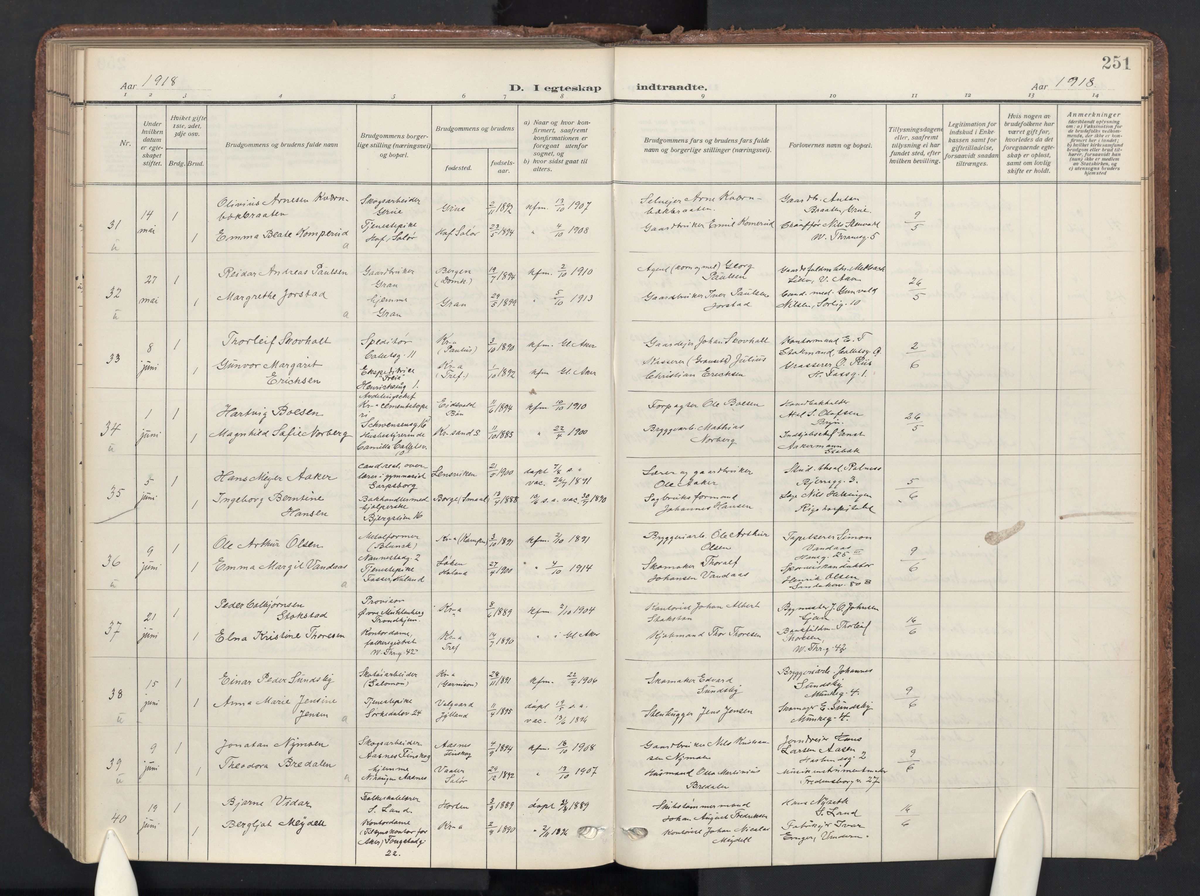 Gamle Aker prestekontor Kirkebøker, AV/SAO-A-10617a/F/L0015: Ministerialbok nr. 15, 1911-1924, s. 251