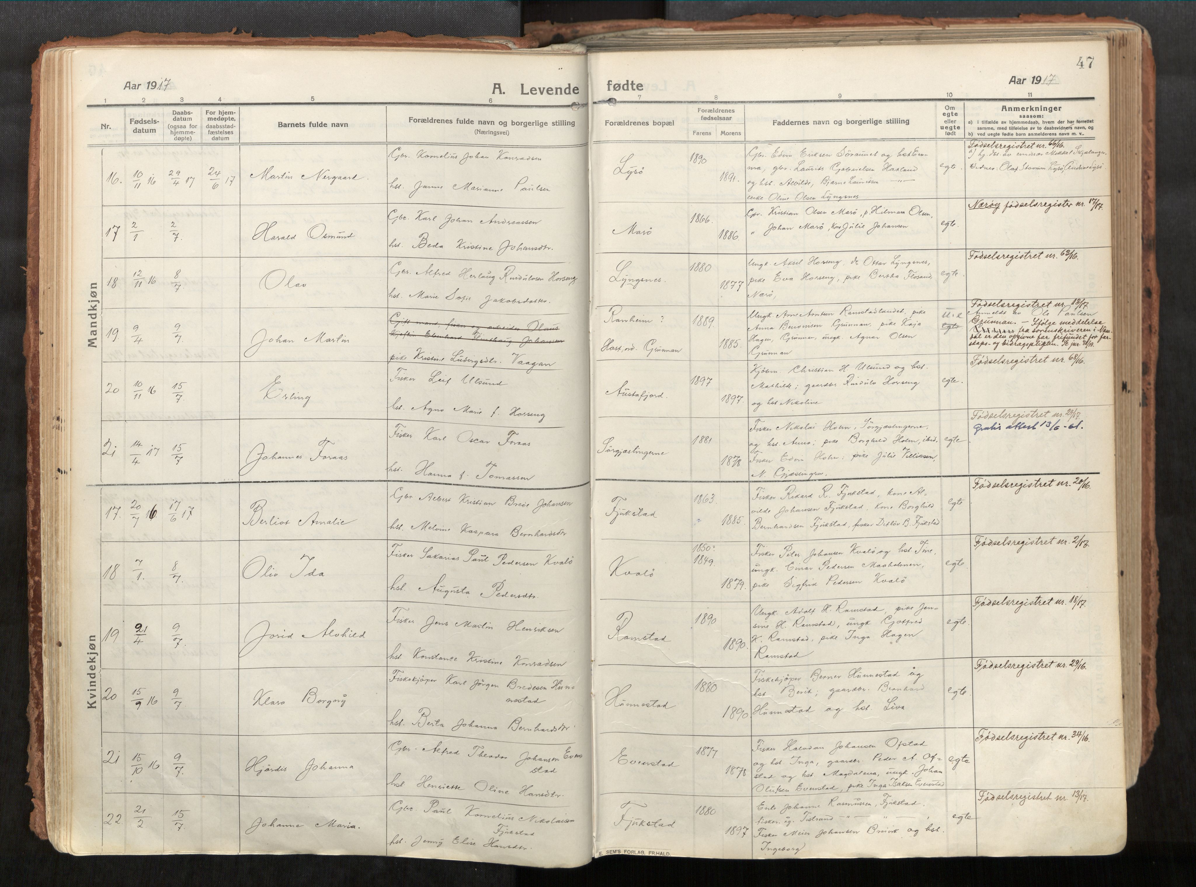 Vikna sokneprestkontor, AV/SAT-A-1173/1/I/I1/I1a/L0001: Ministerialbok nr. 1, 1913-1934, s. 47