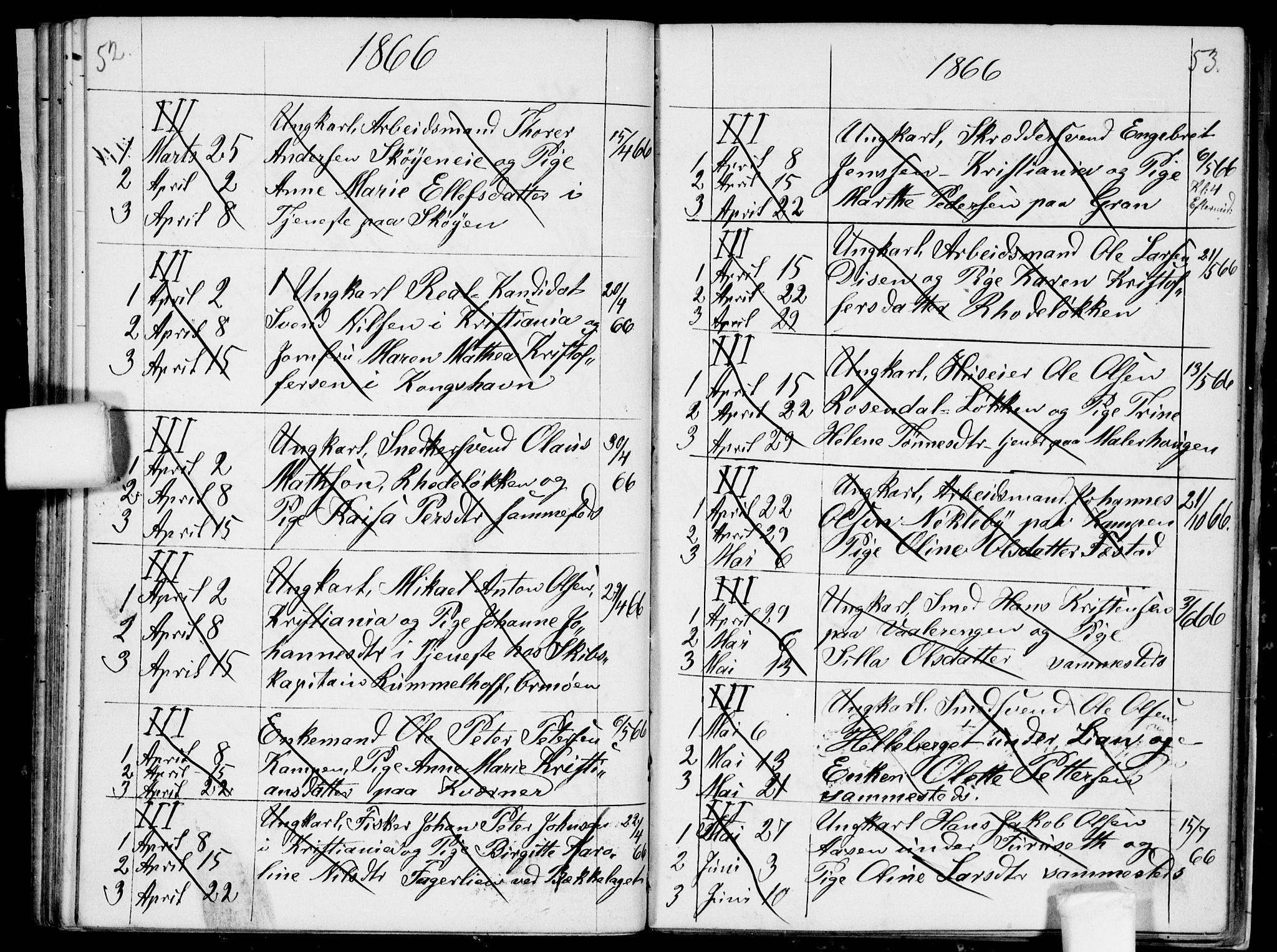 Østre Aker prestekontor Kirkebøker, AV/SAO-A-10840/H/Ha/L0002: Lysningsprotokoll nr. I 2, 1861-1872, s. 52-53