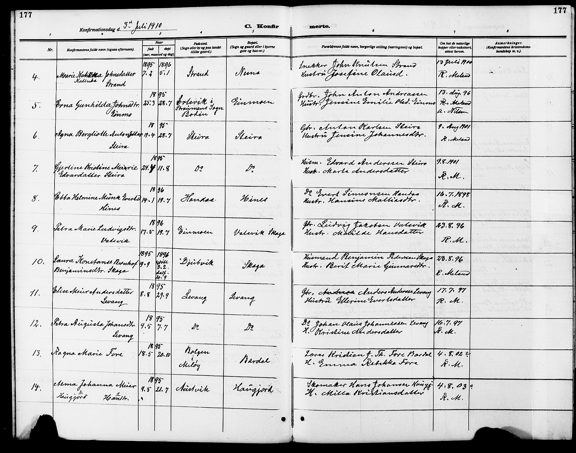 Ministerialprotokoller, klokkerbøker og fødselsregistre - Nordland, AV/SAT-A-1459/838/L0560: Klokkerbok nr. 838C07, 1910-1928, s. 177