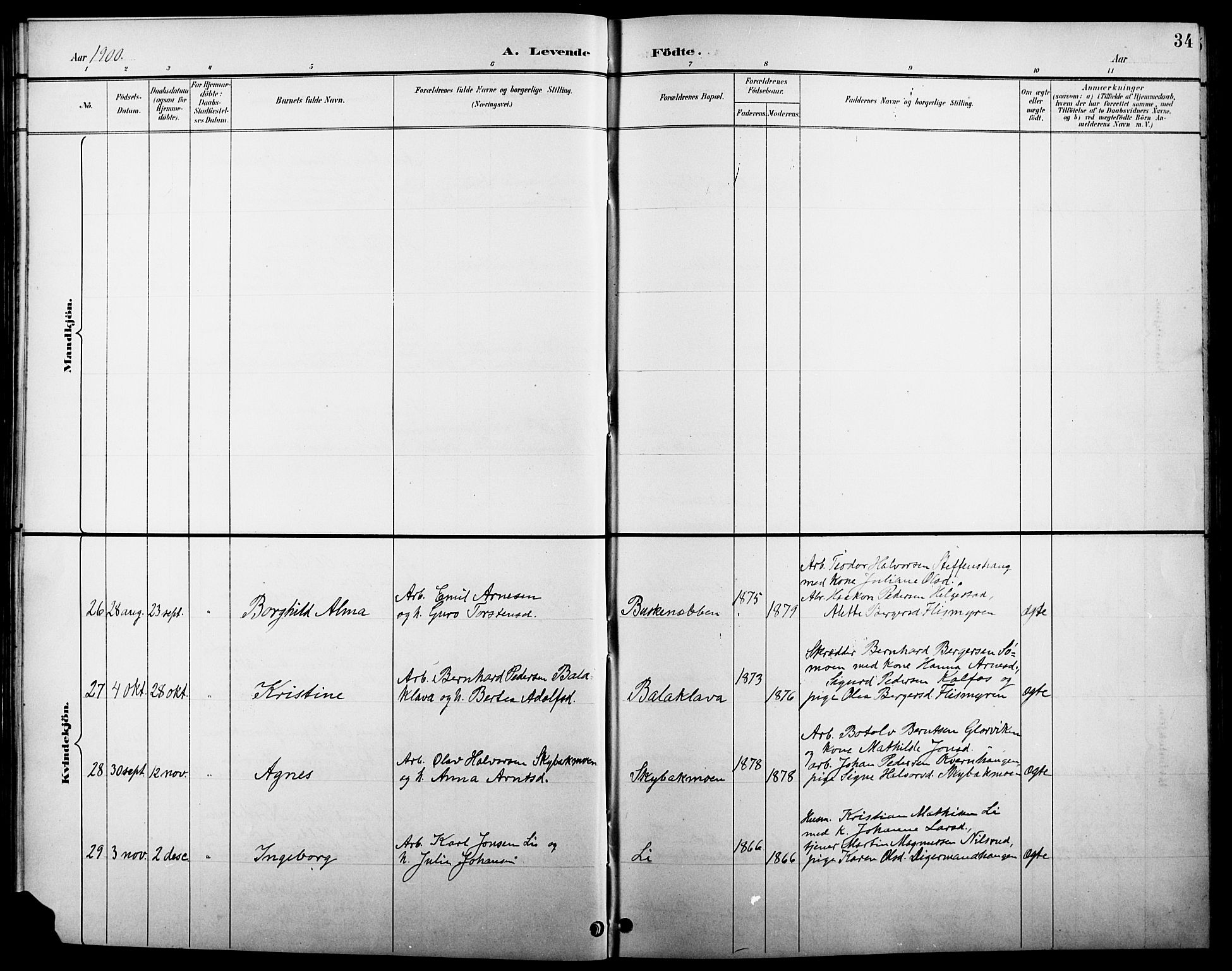 Åsnes prestekontor, AV/SAH-PREST-042/H/Ha/Hab/L0005: Klokkerbok nr. 5, 1895-1920, s. 34