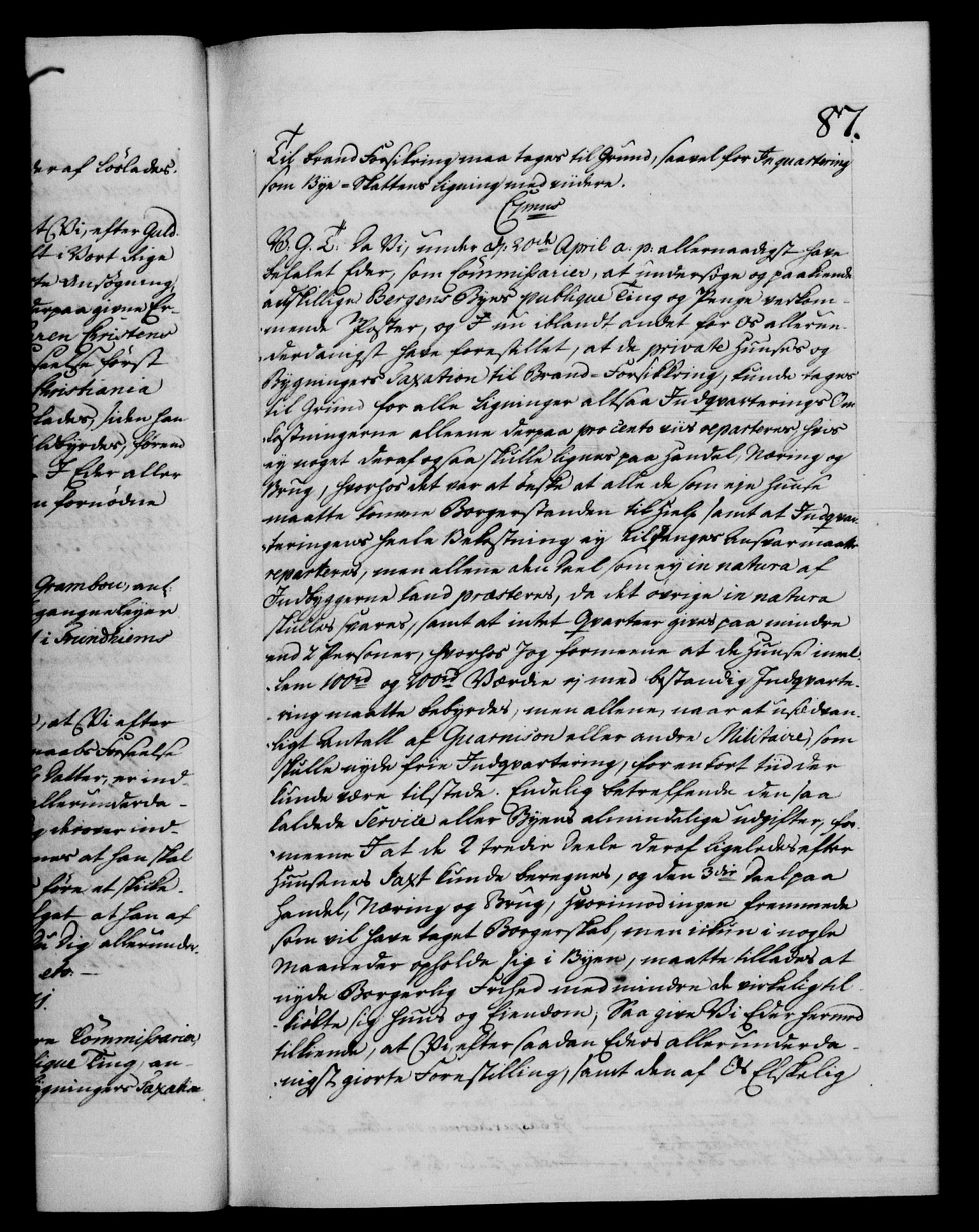 Danske Kanselli 1572-1799, AV/RA-EA-3023/F/Fc/Fca/Fcab/L0040: Norske tegnelser "Norske eller 3. depts. missiver", 1771-1773, s. 87a