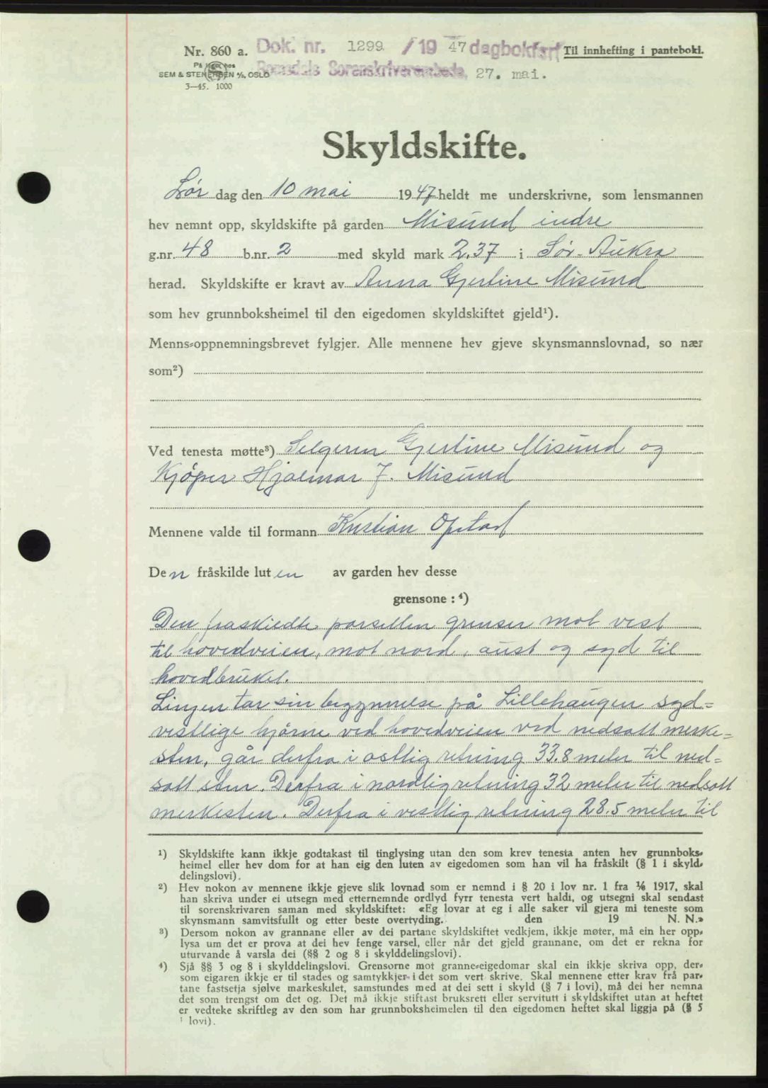 Romsdal sorenskriveri, AV/SAT-A-4149/1/2/2C: Pantebok nr. A23, 1947-1947, Dagboknr: 1299/1947