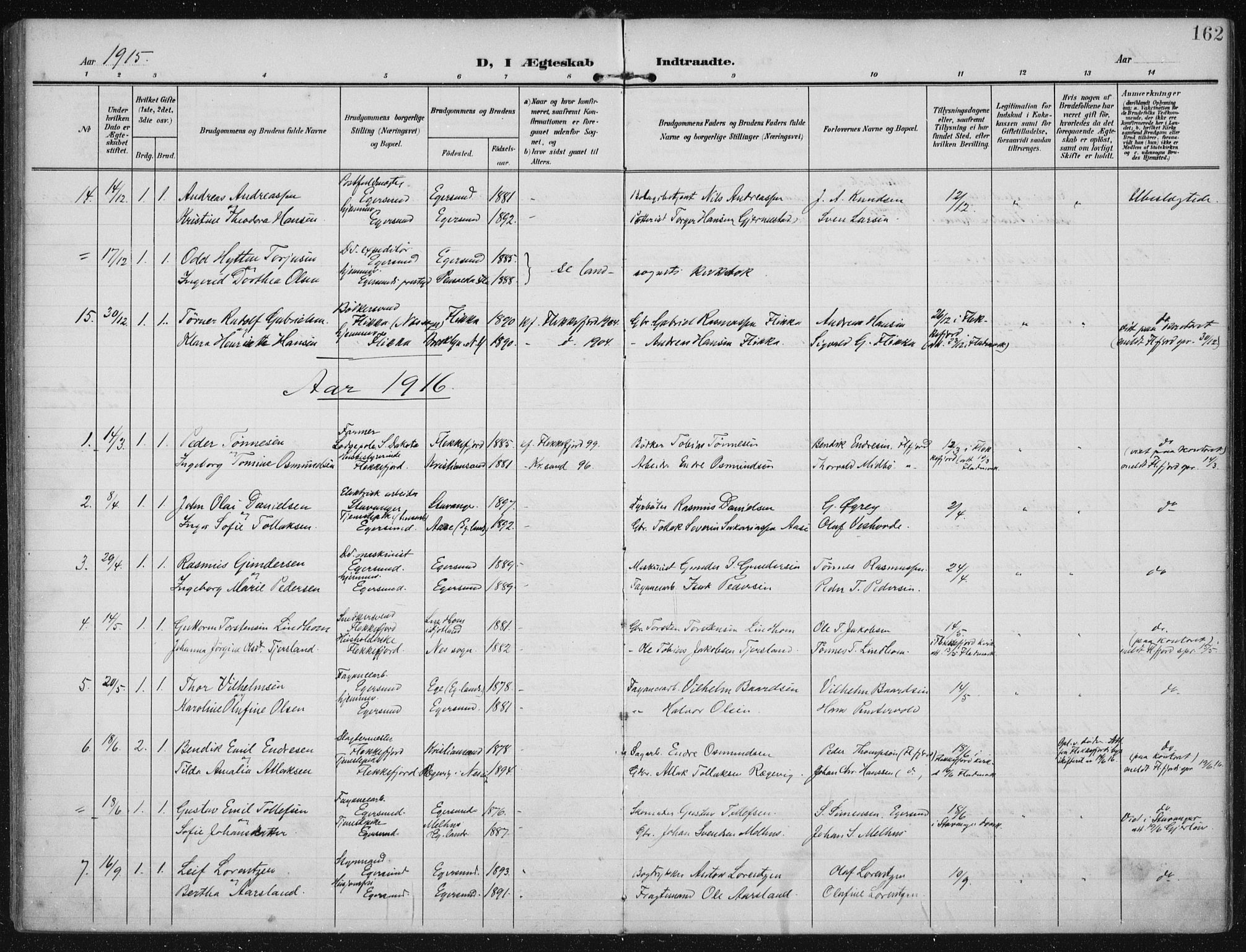 Eigersund sokneprestkontor, AV/SAST-A-101807/S08/L0022: Ministerialbok nr. A 21, 1905-1928, s. 162