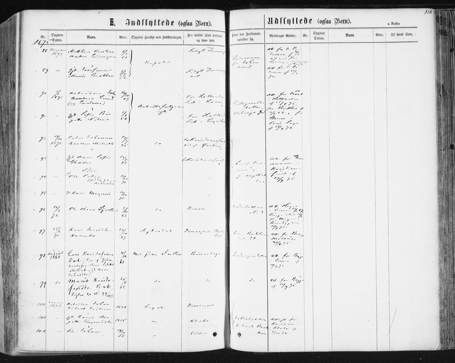 Ministerialprotokoller, klokkerbøker og fødselsregistre - Sør-Trøndelag, SAT/A-1456/604/L0186: Ministerialbok nr. 604A07, 1866-1877, s. 612