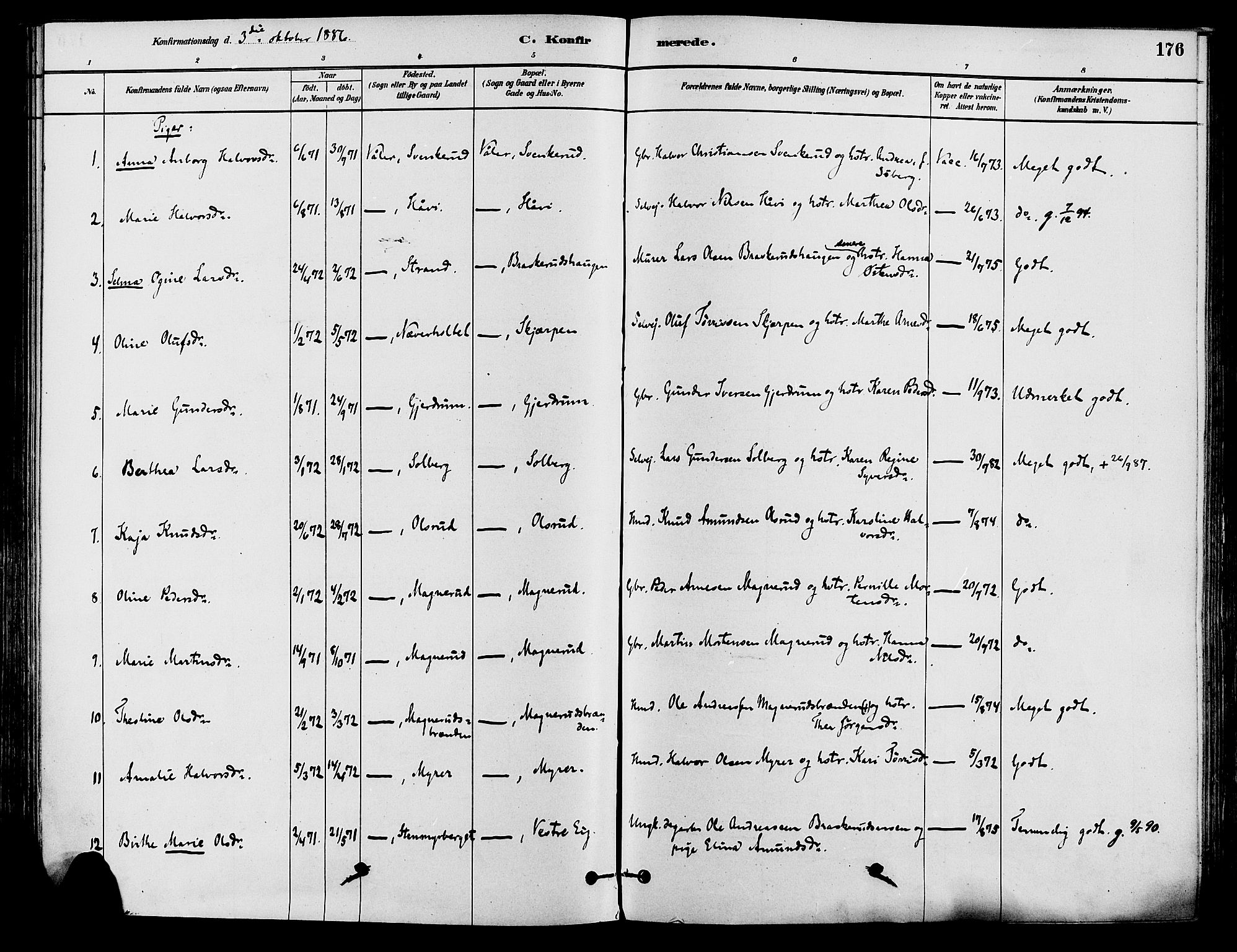 Våler prestekontor, Hedmark, AV/SAH-PREST-040/H/Ha/Haa/L0002: Ministerialbok nr. 3, 1879-1911, s. 176