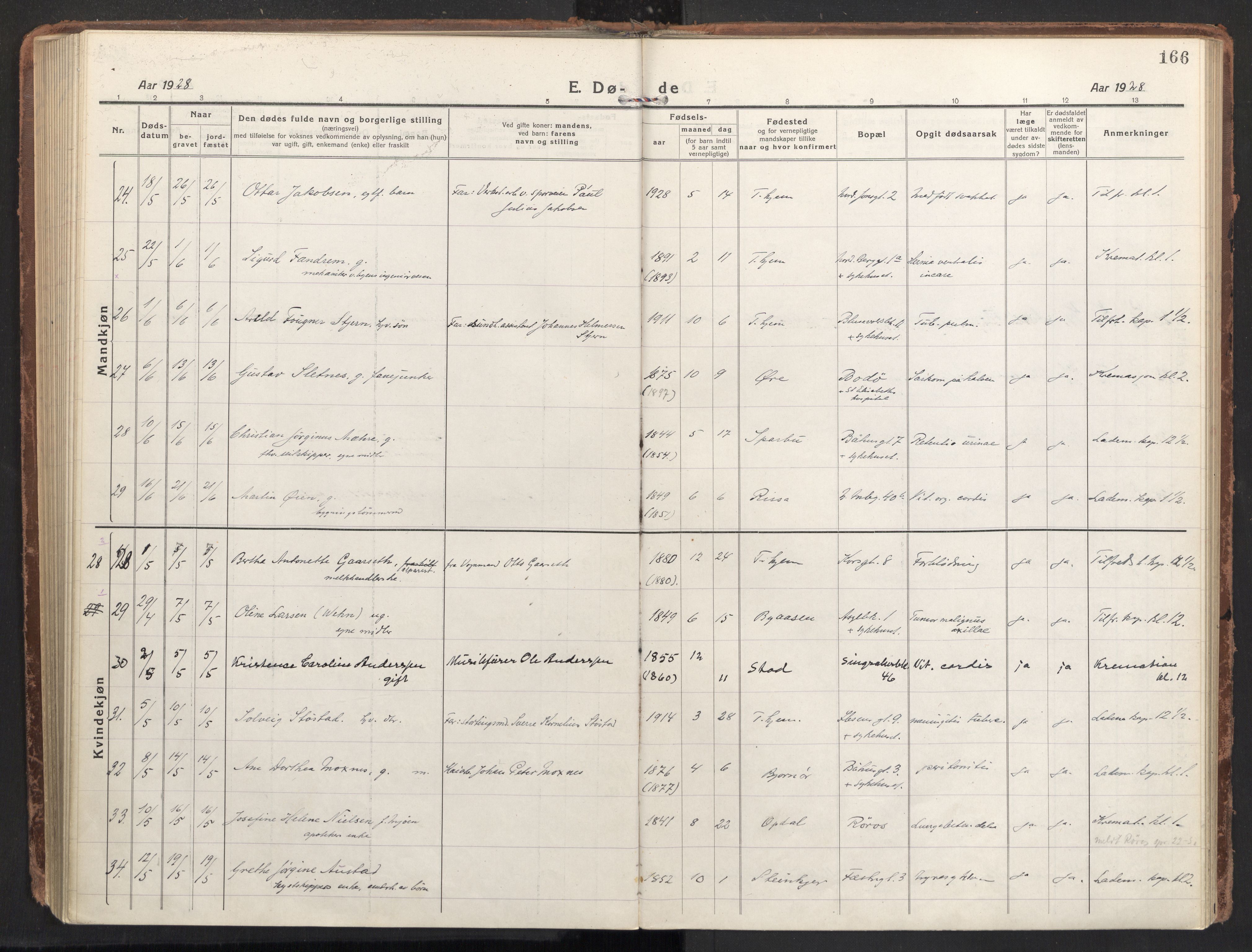 Ministerialprotokoller, klokkerbøker og fødselsregistre - Sør-Trøndelag, SAT/A-1456/604/L0207: Ministerialbok nr. 604A27, 1917-1933, s. 166
