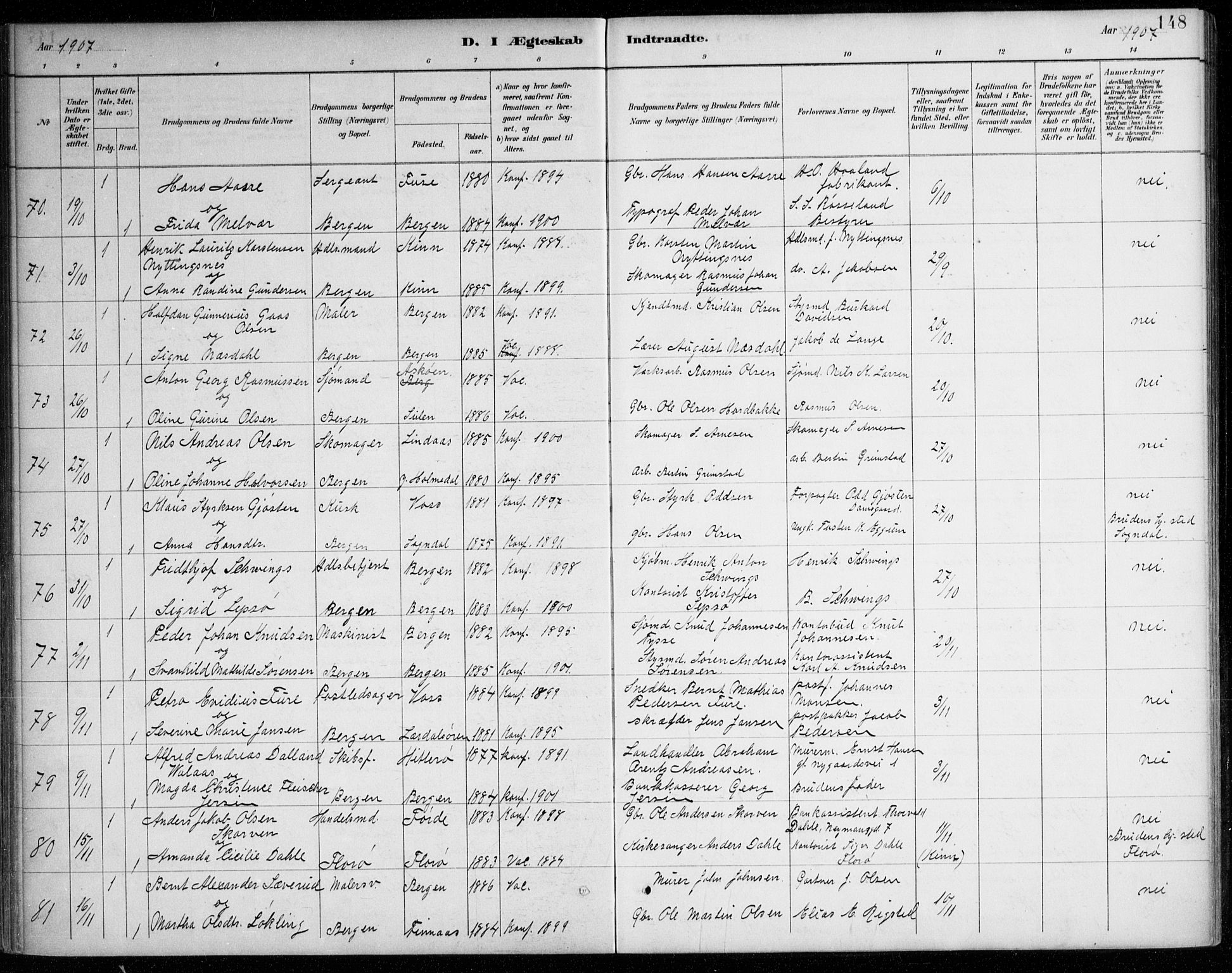 Johanneskirken sokneprestembete, AV/SAB-A-76001/H/Haa/L0012: Ministerialbok nr. D 1, 1885-1912, s. 148