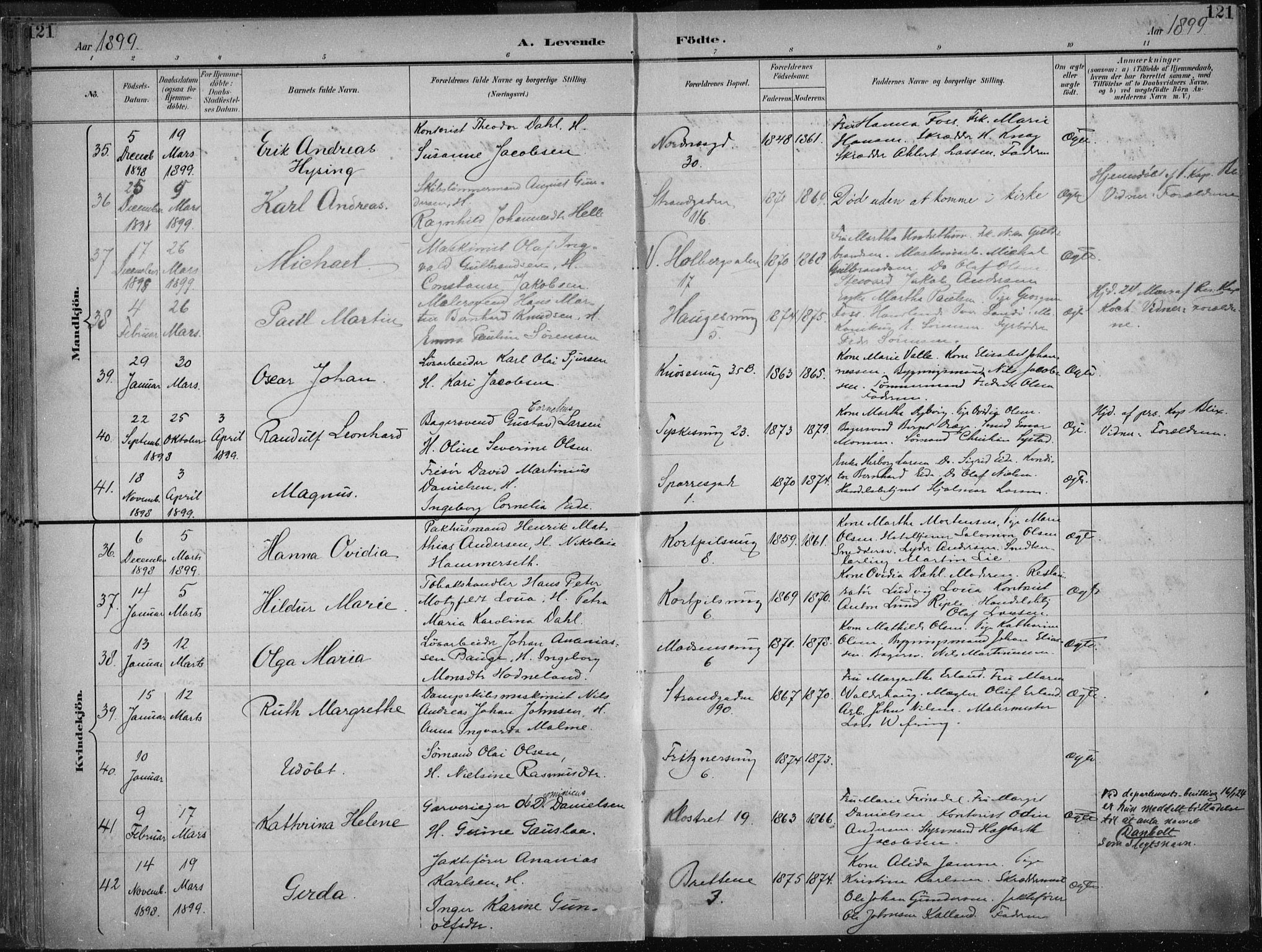 Nykirken Sokneprestembete, AV/SAB-A-77101/H/Haa/L0018: Ministerialbok nr. B 6, 1895-1903, s. 121