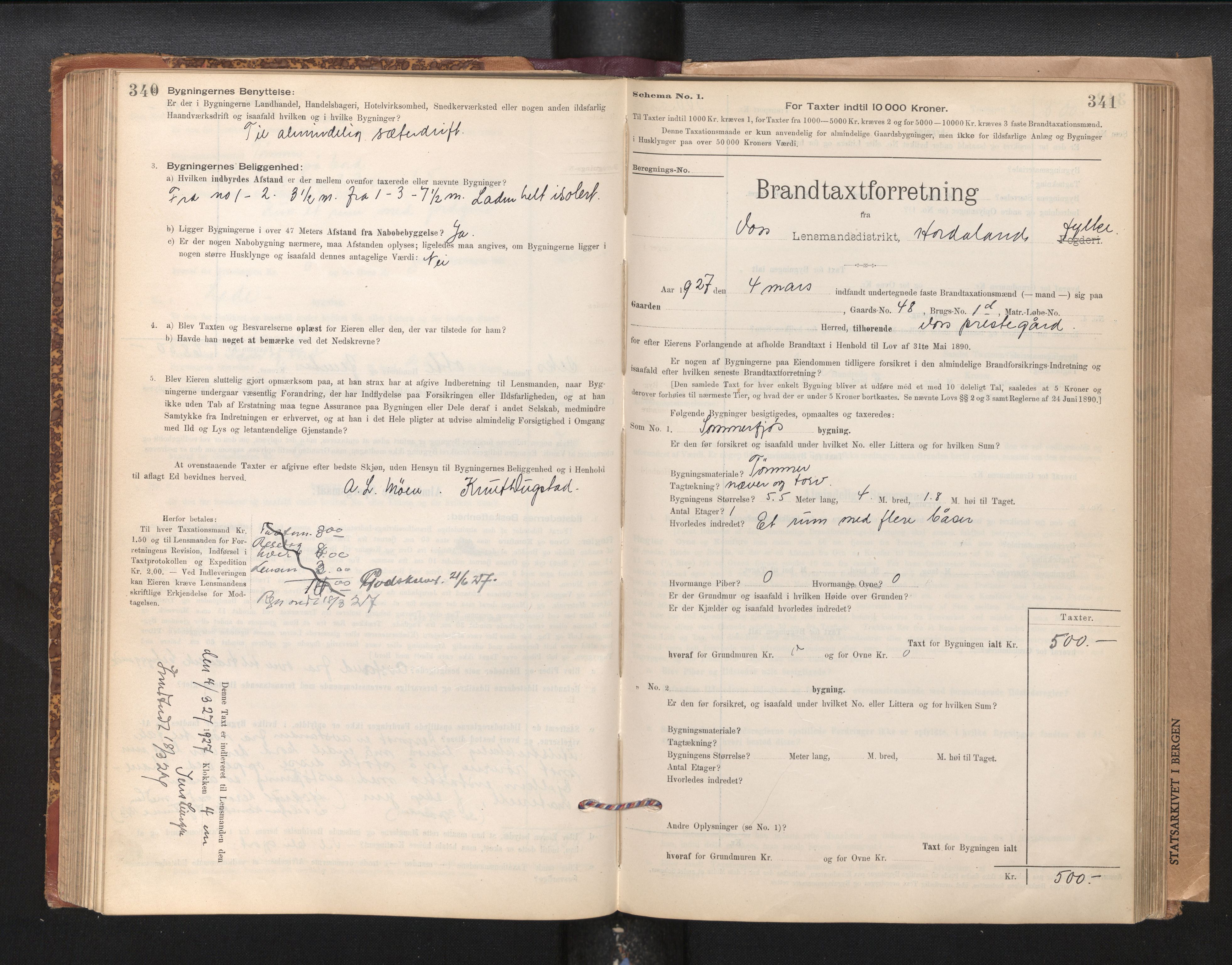 Lensmannen i Voss, SAB/A-35801/0012/L0008: Branntakstprotokoll, skjematakst, 1895-1945, s. 340-341