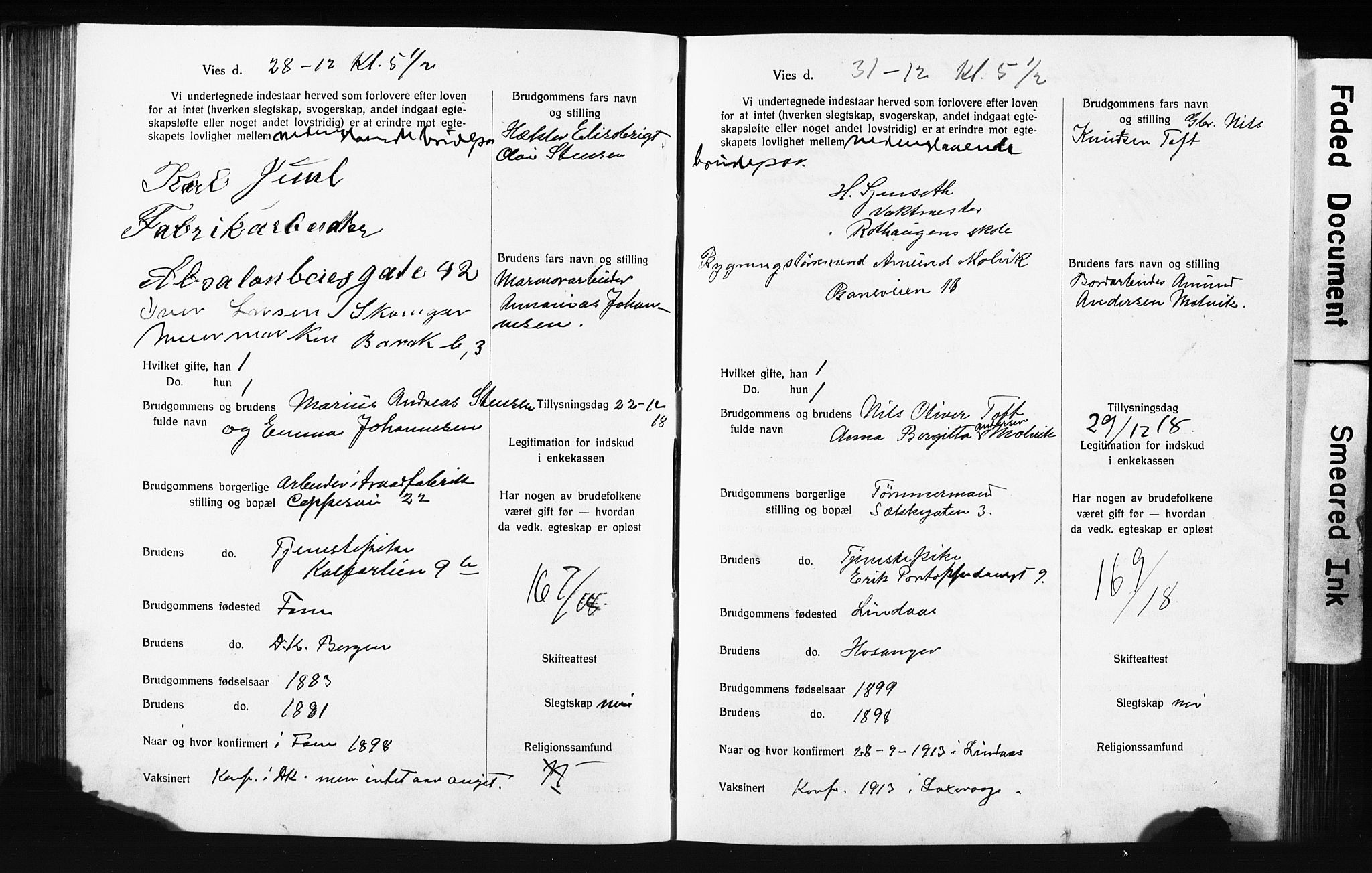 Domkirken sokneprestembete, SAB/A-74801: Forlovererklæringer nr. II.5.13, 1917-1922, s. 140