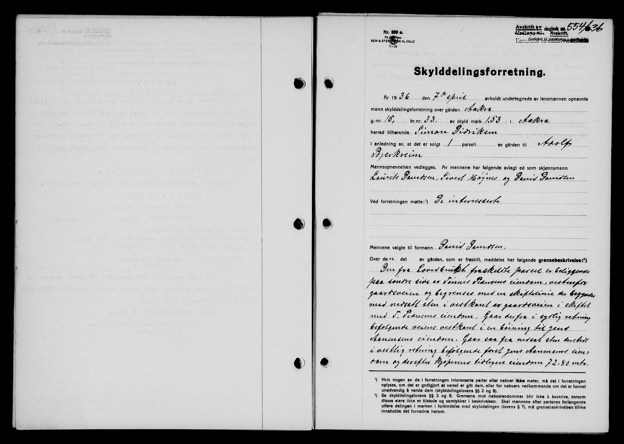 Karmsund sorenskriveri, SAST/A-100311/01/II/IIB/L0066: Pantebok nr. 47A, 1936-1936, Dagboknr: 554/1936