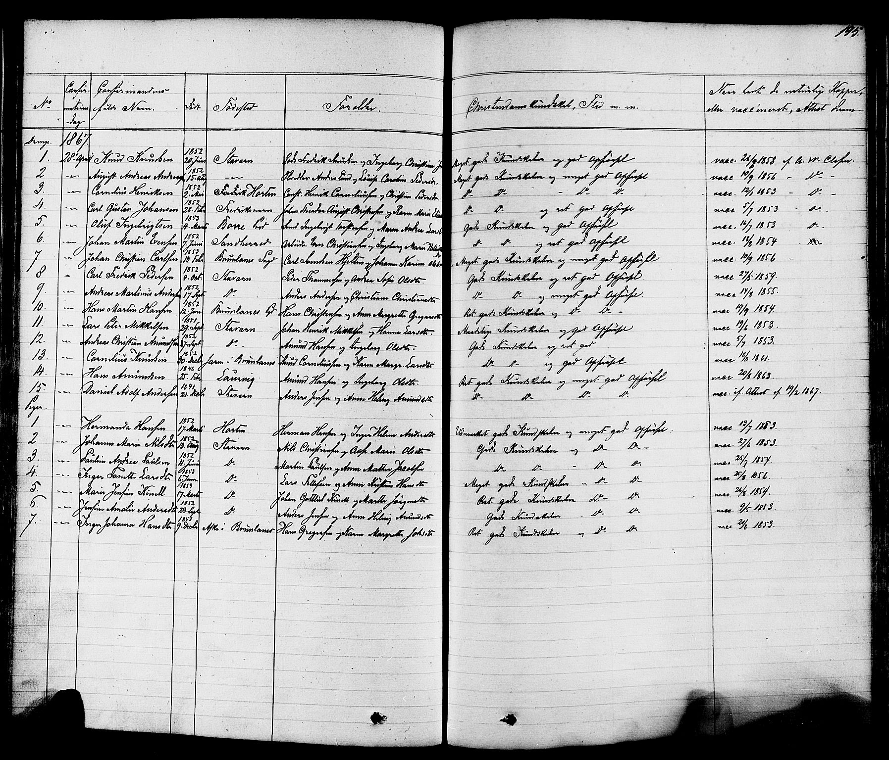 Stavern kirkebøker, AV/SAKO-A-318/F/Fa/L0007: Ministerialbok nr. 7, 1840-1877, s. 195