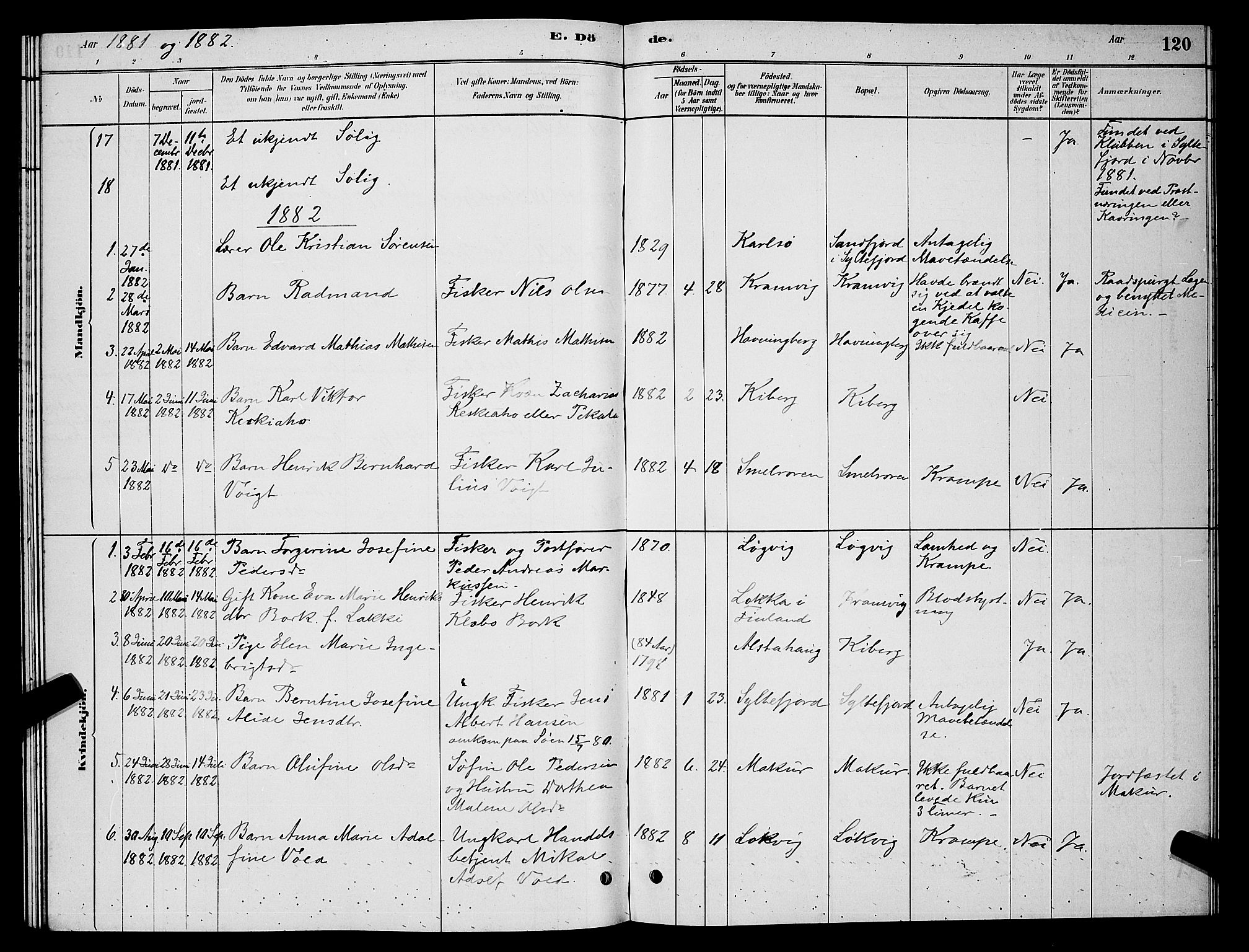 Vardø sokneprestkontor, AV/SATØ-S-1332/H/Hb/L0006klokker: Klokkerbok nr. 6, 1879-1887, s. 120