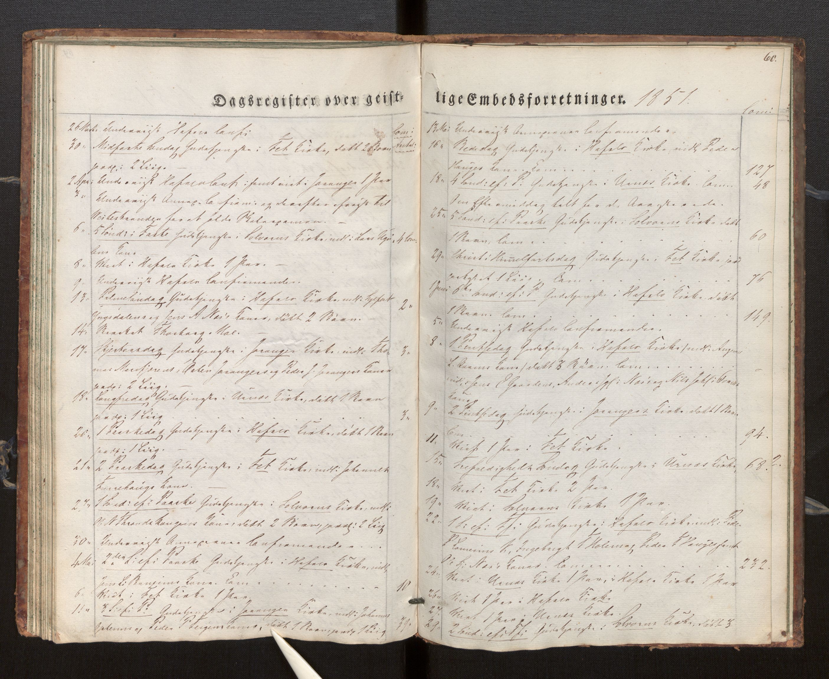 Hafslo sokneprestembete, AV/SAB-A-80301/H/Haa/Haaf/L0001: Dagsregister nr. F 1, 1834-1854, s. 60