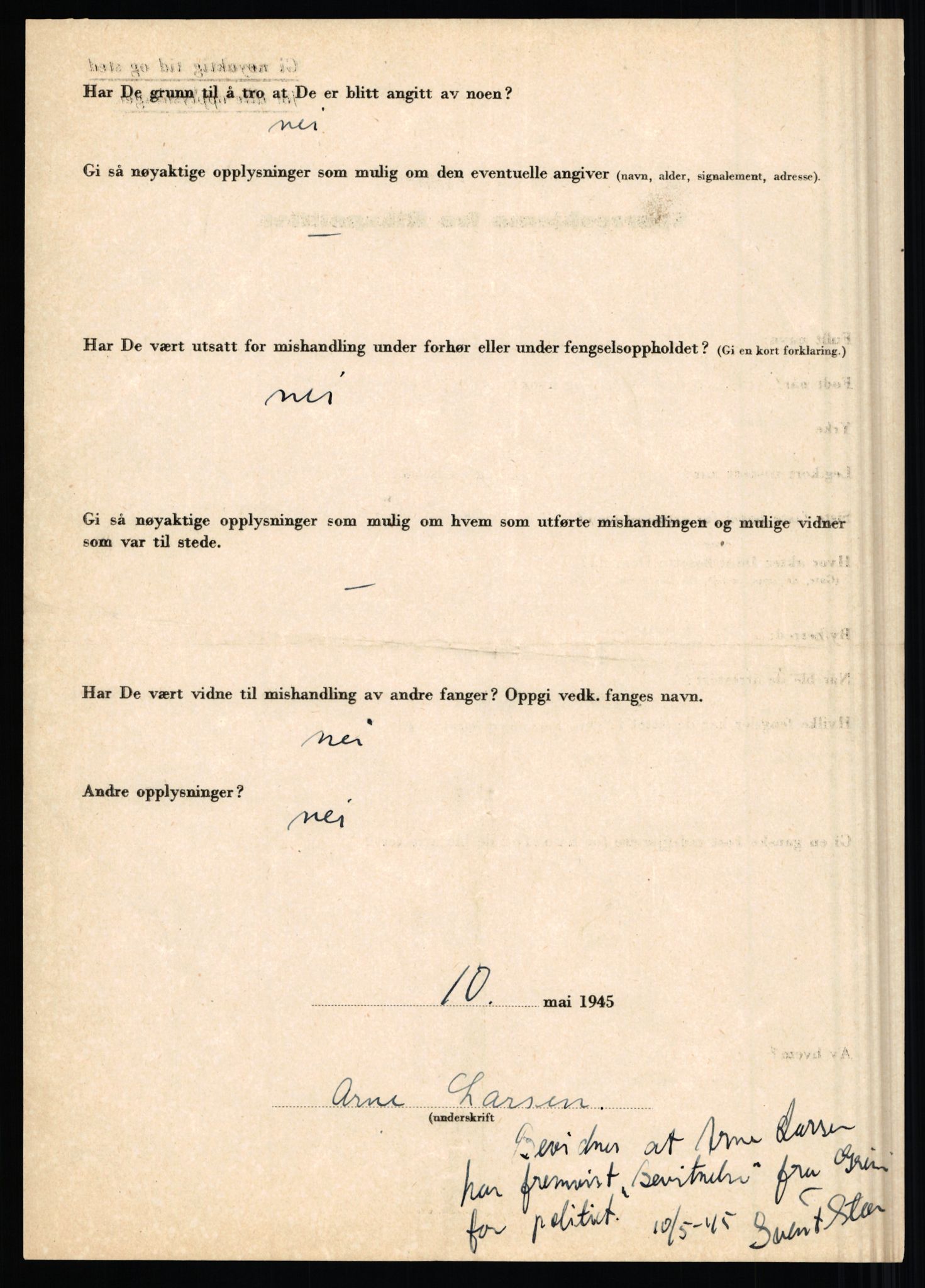 Rikspolitisjefen, AV/RA-S-1560/L/L0010: Kristianslund, Charles Ragnvald - Losvik, Einar, 1940-1945, s. 455