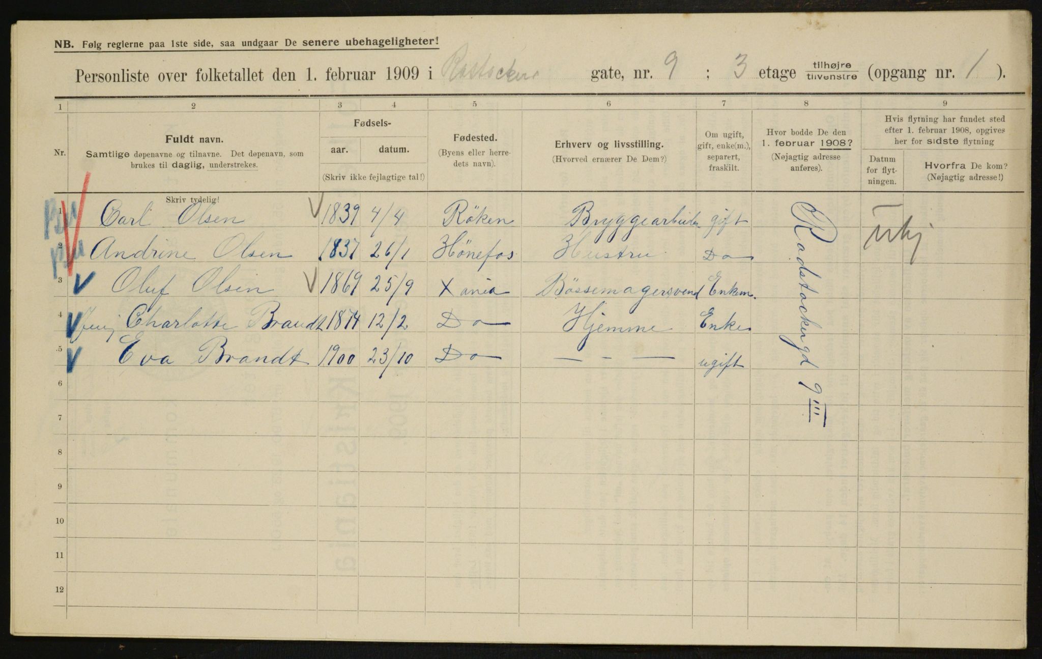 OBA, Kommunal folketelling 1.2.1909 for Kristiania kjøpstad, 1909, s. 76734