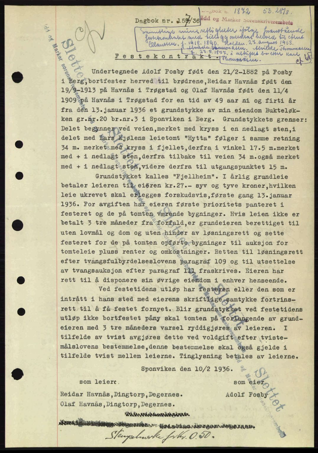 Idd og Marker sorenskriveri, AV/SAO-A-10283/G/Gb/Gbb/L0001: Pantebok nr. A1, 1936-1937, Dagboknr: 157/1936
