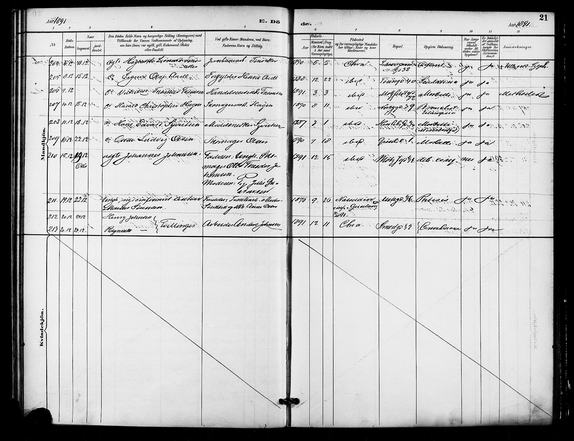 Grønland prestekontor Kirkebøker, AV/SAO-A-10848/F/Fa/L0010: Ministerialbok nr. 10, 1891-1898, s. 21