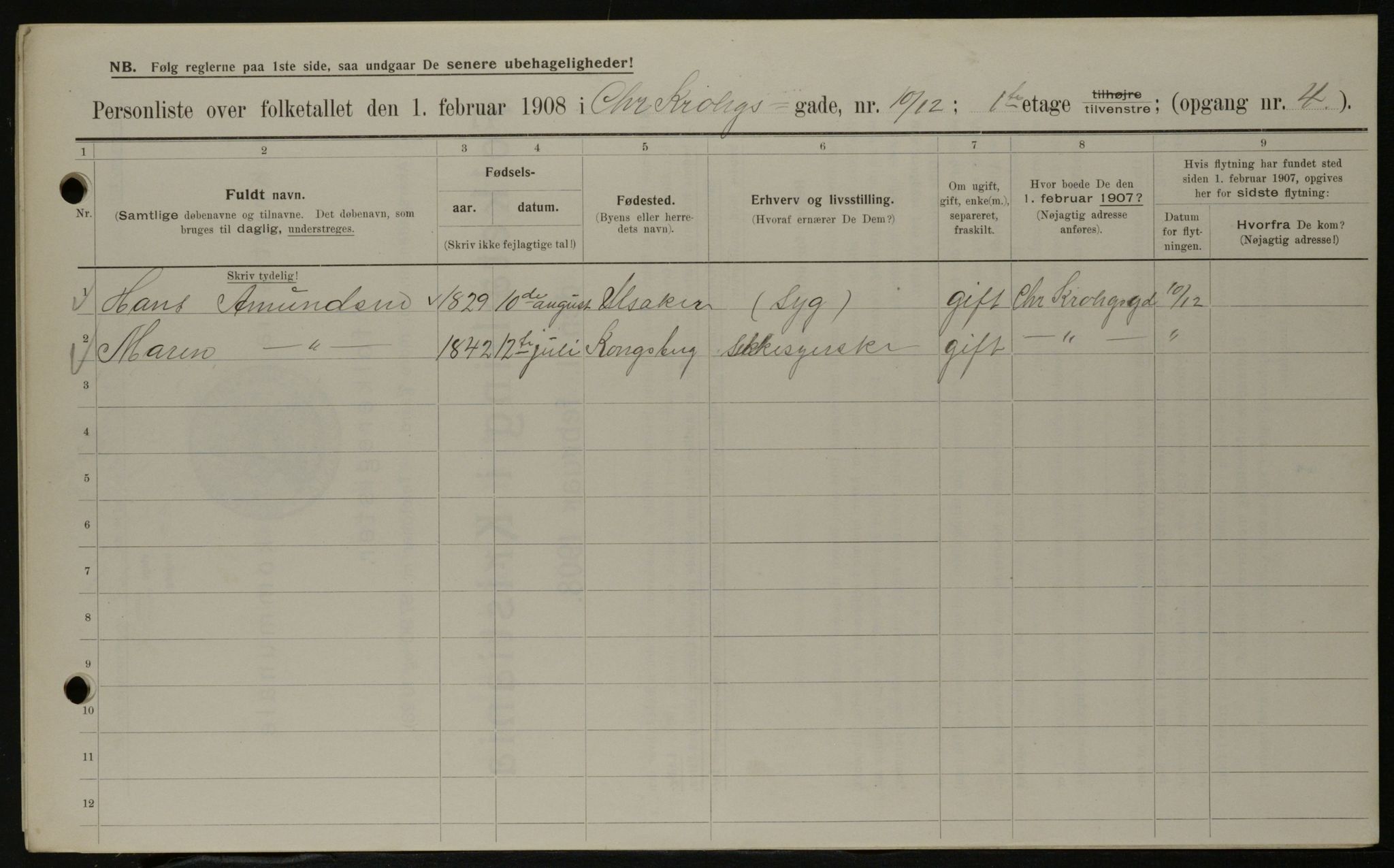 OBA, Kommunal folketelling 1.2.1908 for Kristiania kjøpstad, 1908, s. 11074