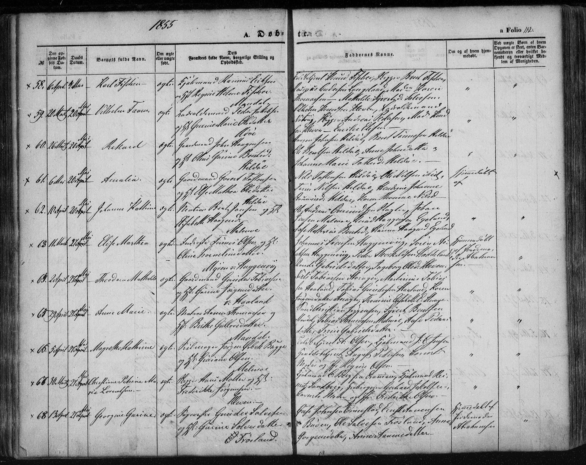 Mandal sokneprestkontor, AV/SAK-1111-0030/F/Fa/Faa/L0013: Ministerialbok nr. A 13, 1847-1859, s. 112