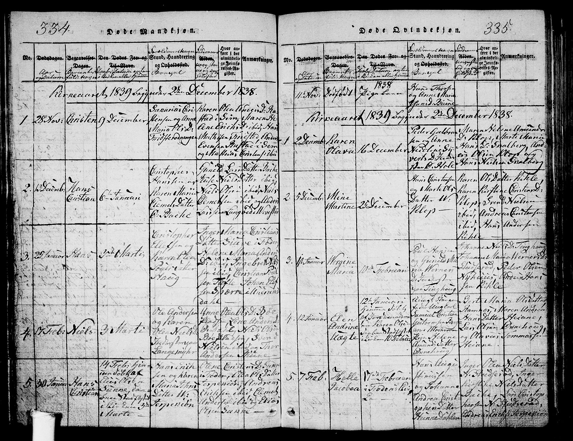 Ramnes kirkebøker, AV/SAKO-A-314/G/Ga/L0001: Klokkerbok nr. I 1, 1813-1847, s. 334-335