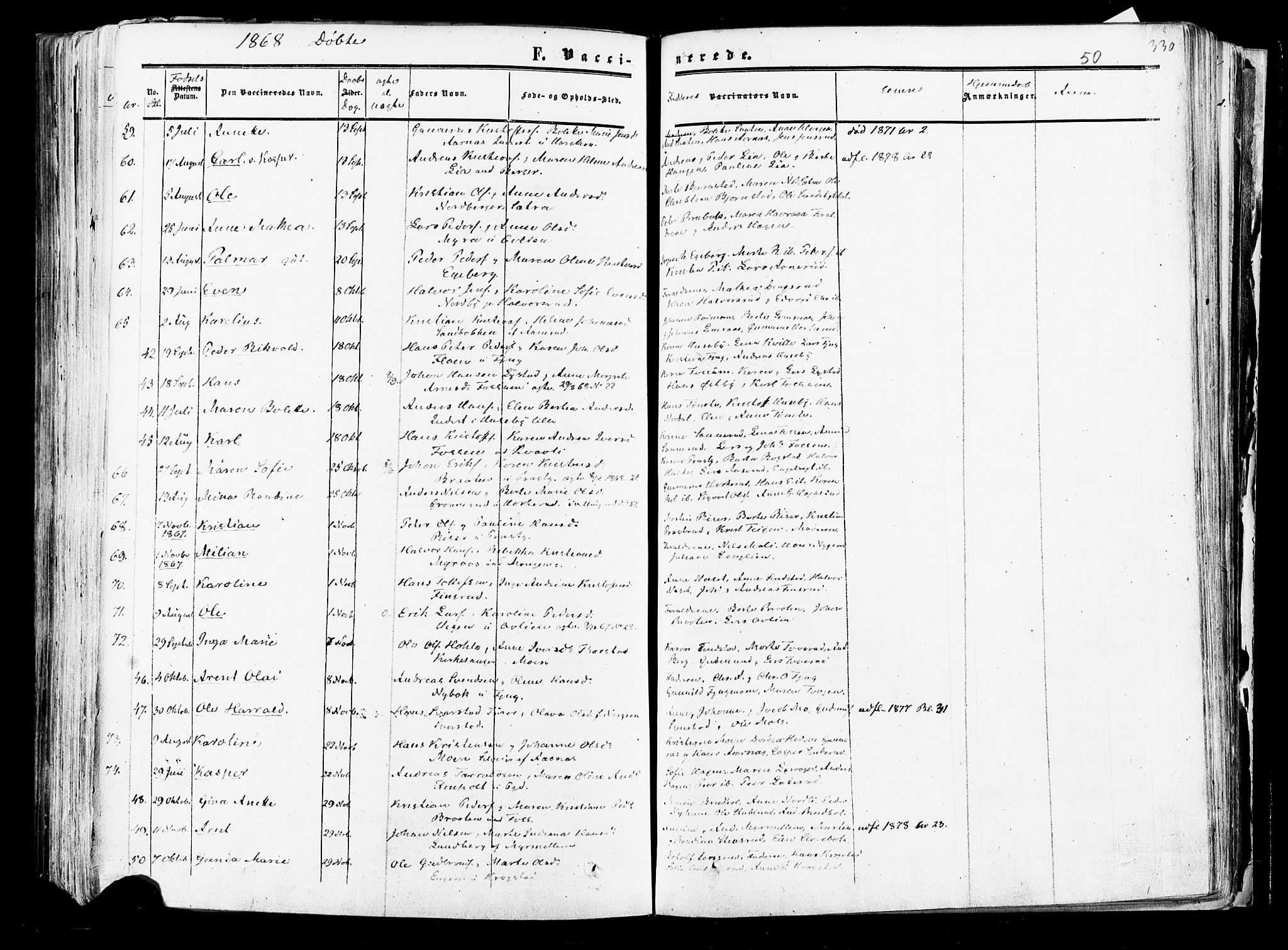 Aurskog prestekontor Kirkebøker, AV/SAO-A-10304a/F/Fa/L0007: Ministerialbok nr. I 7, 1854-1877, s. 330