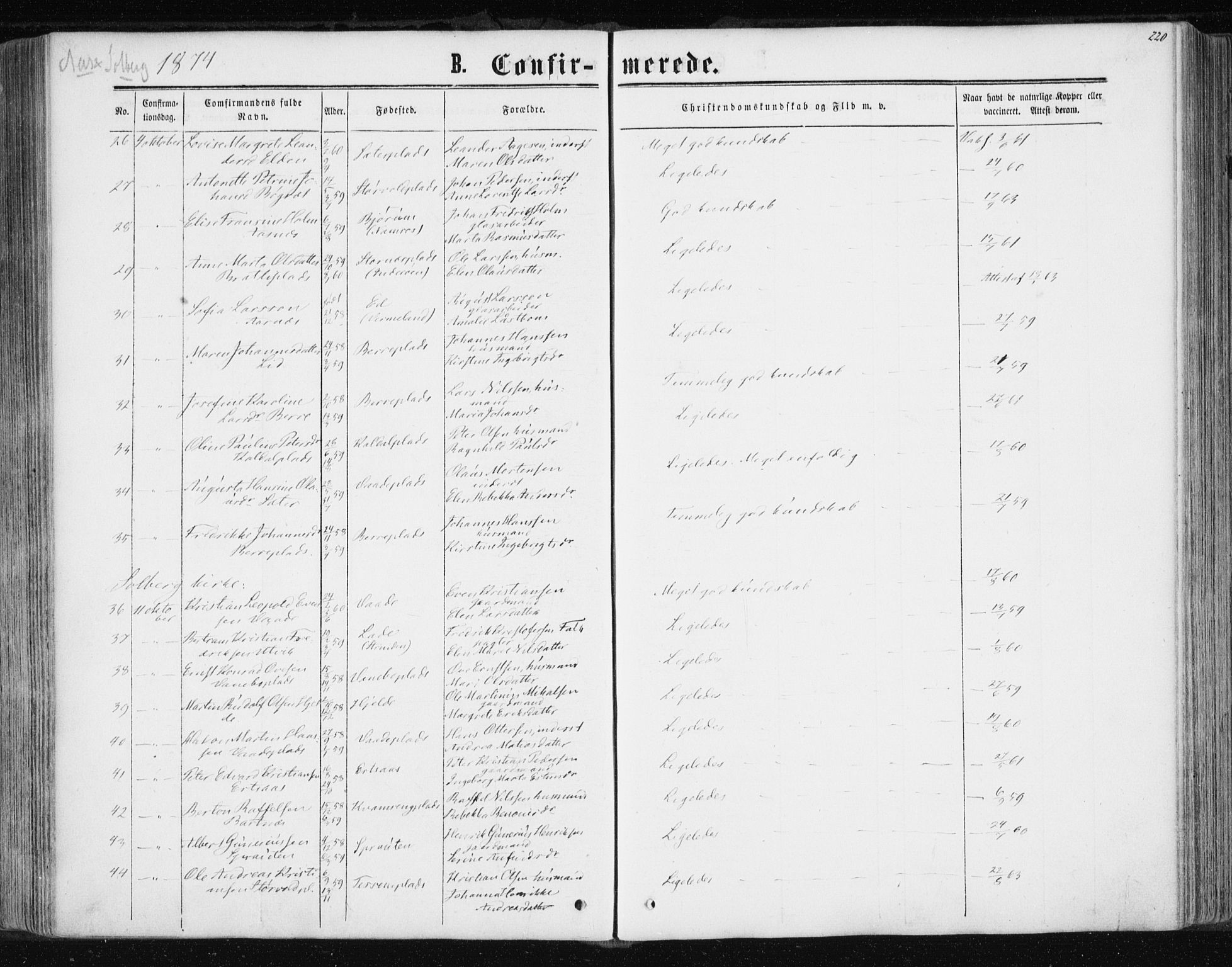 Ministerialprotokoller, klokkerbøker og fødselsregistre - Nord-Trøndelag, SAT/A-1458/741/L0394: Ministerialbok nr. 741A08, 1864-1877, s. 220