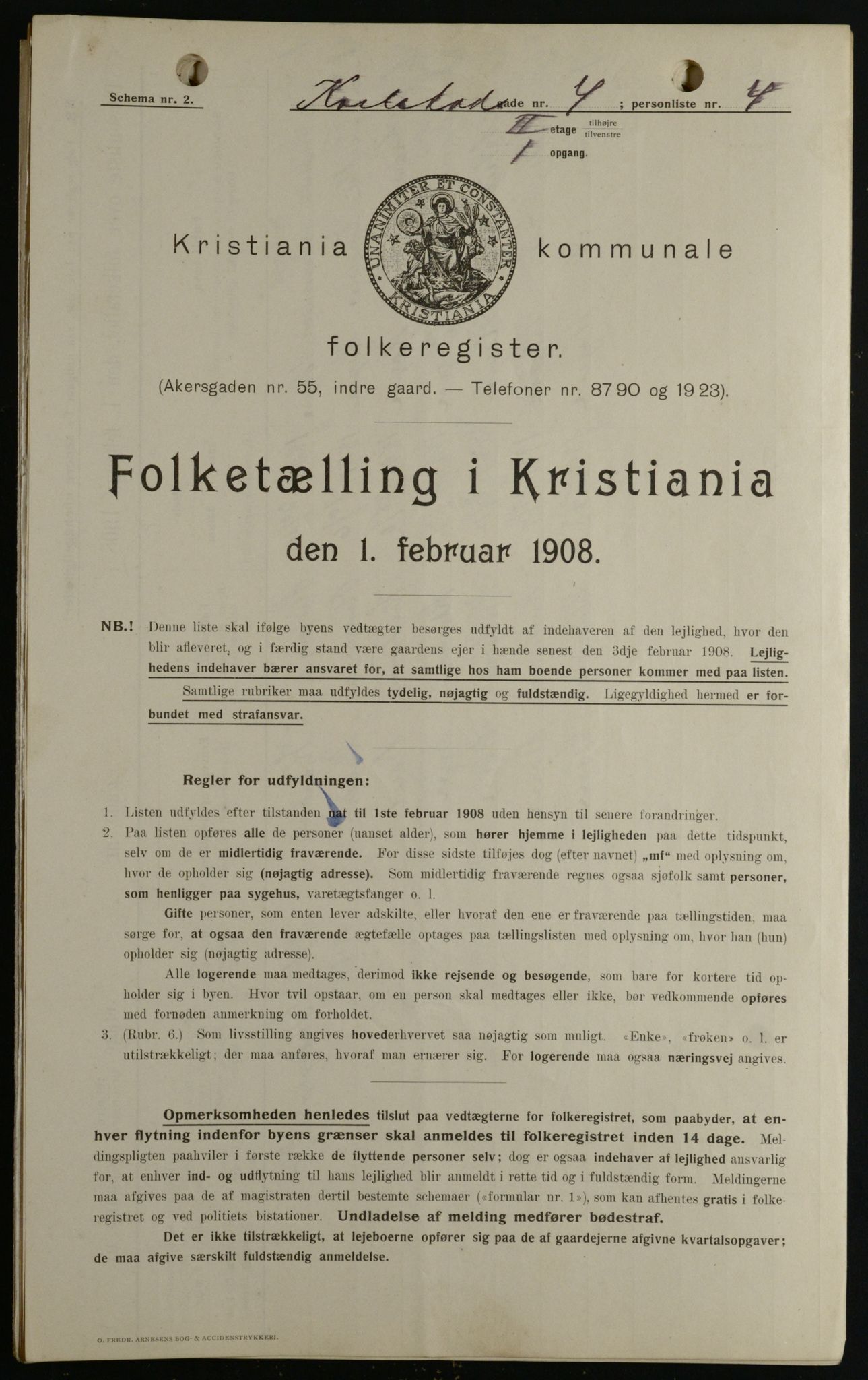 OBA, Kommunal folketelling 1.2.1908 for Kristiania kjøpstad, 1908, s. 43881