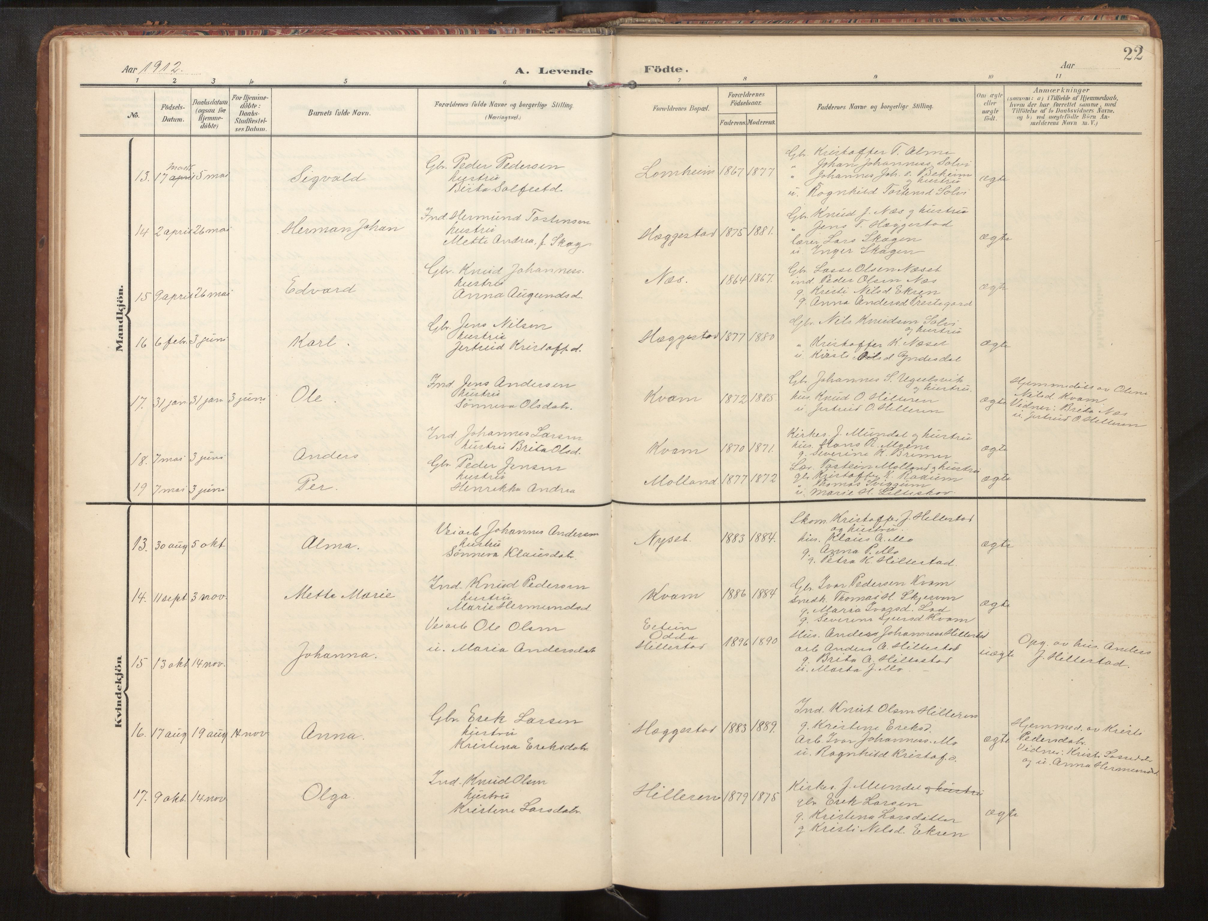 Hafslo sokneprestembete, AV/SAB-A-80301/H/Hab/Habb/L0002: Klokkerbok nr. B 2, 1909-1947, s. 22