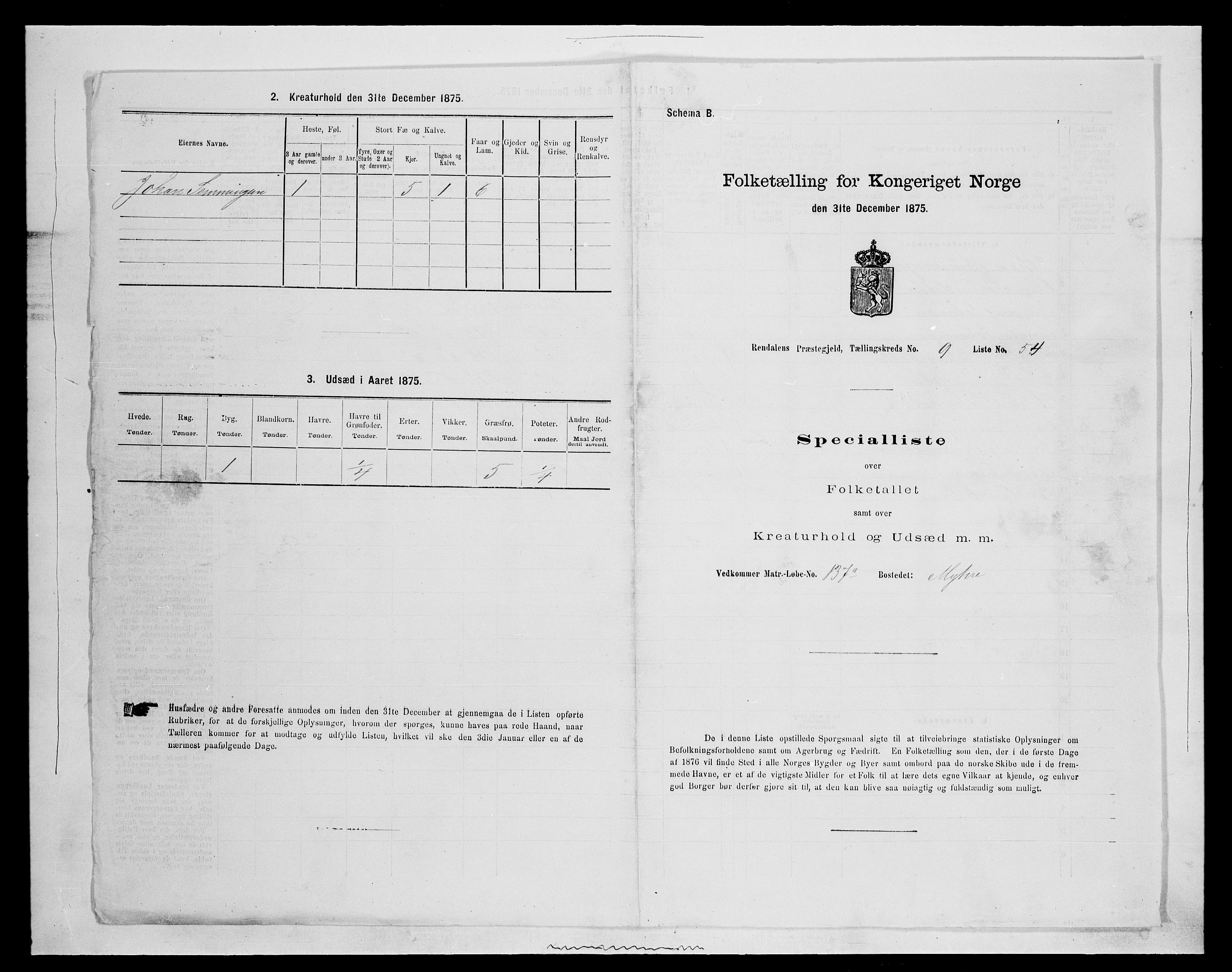 SAH, Folketelling 1875 for 0432P Rendalen prestegjeld, 1875, s. 922