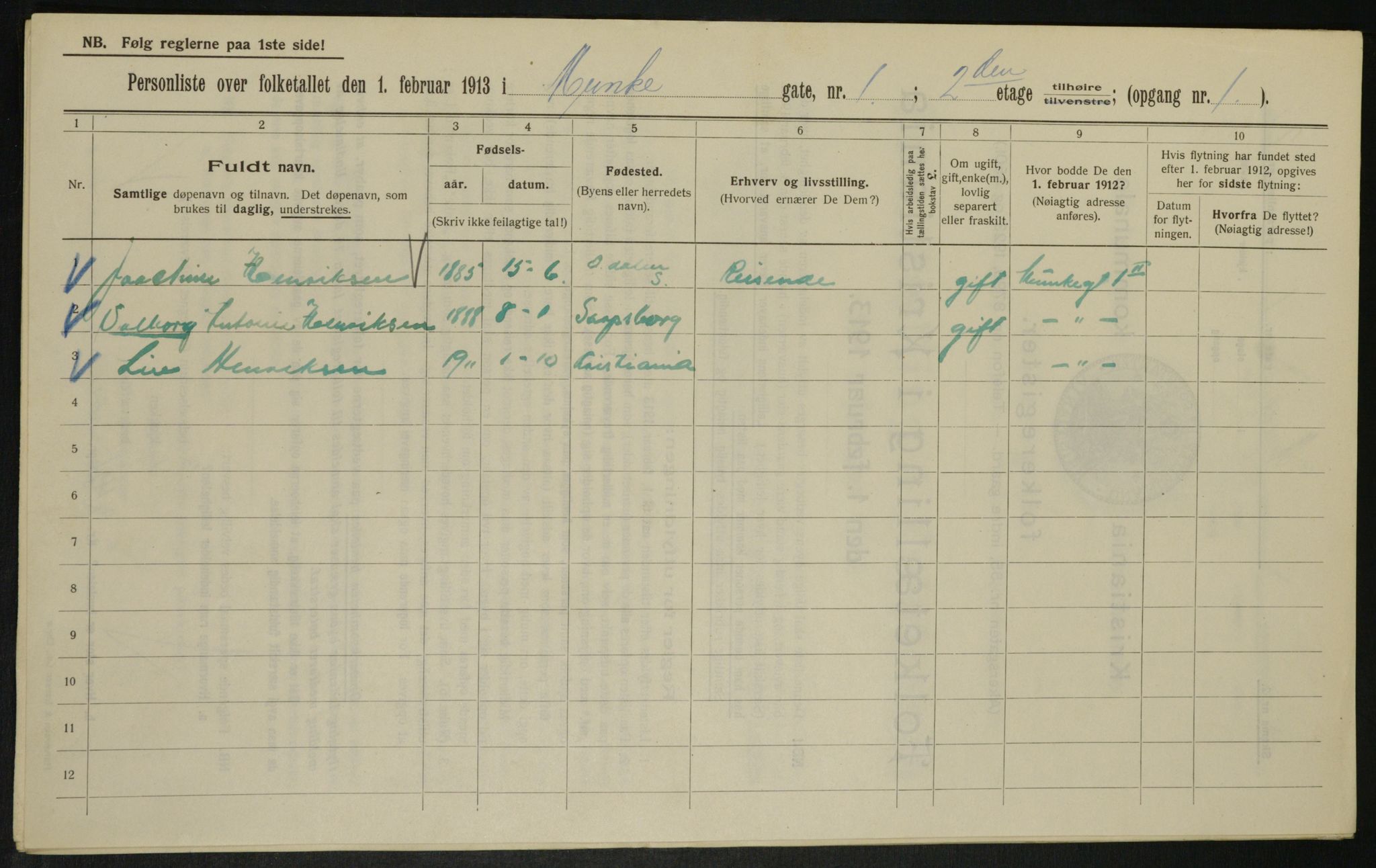 OBA, Kommunal folketelling 1.2.1913 for Kristiania, 1913, s. 67888