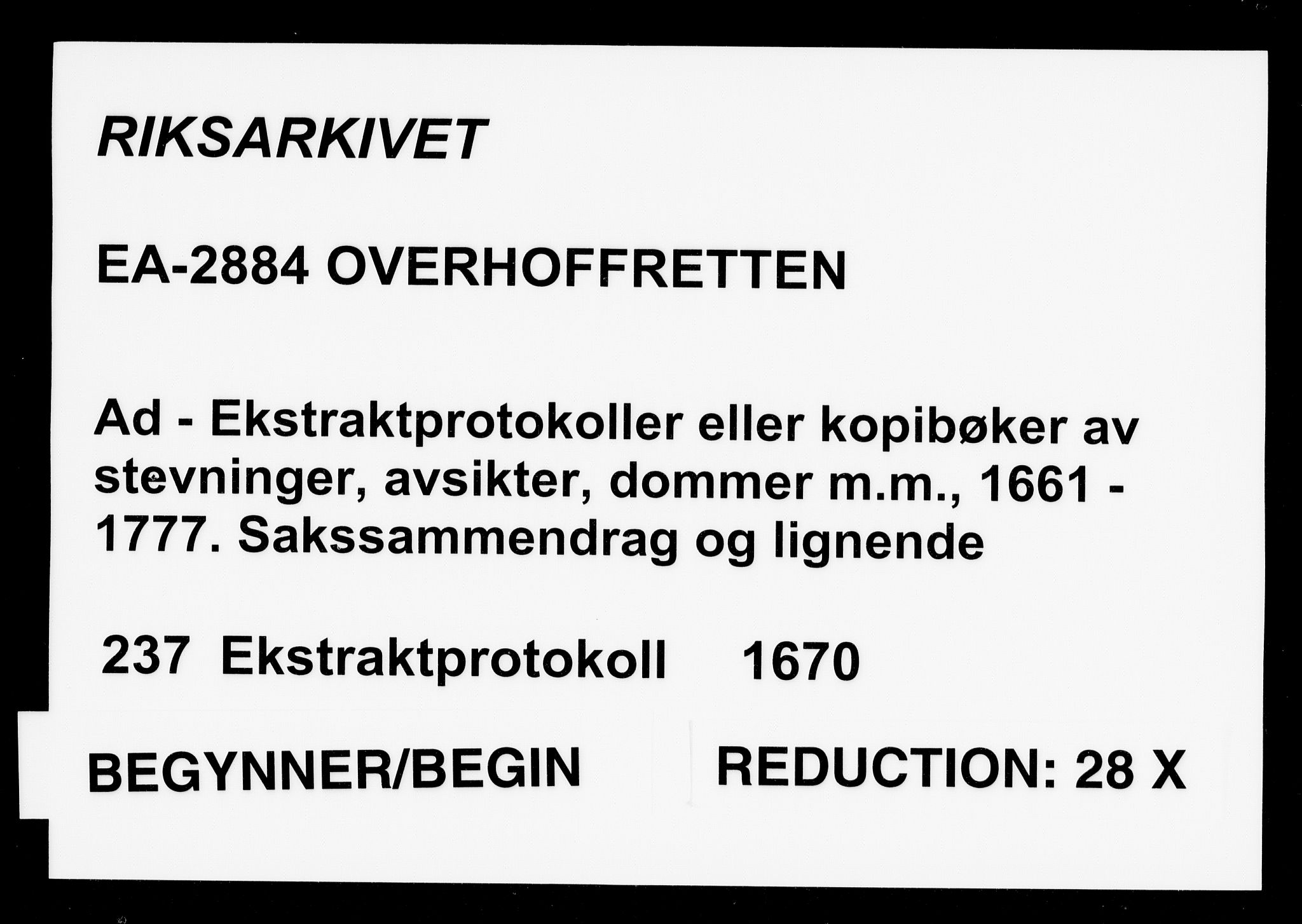 Overhoffretten 1667-1797, AV/RA-EA-2884/Ad/L0237: Ekstraktprotokoll, 1670