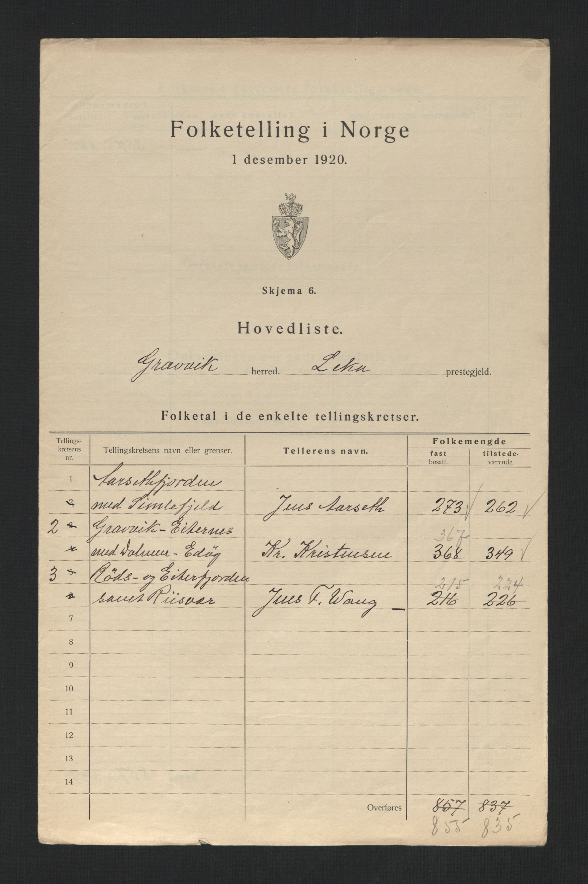 SAT, Folketelling 1920 for 1754 Gravvik herred, 1920, s. 4