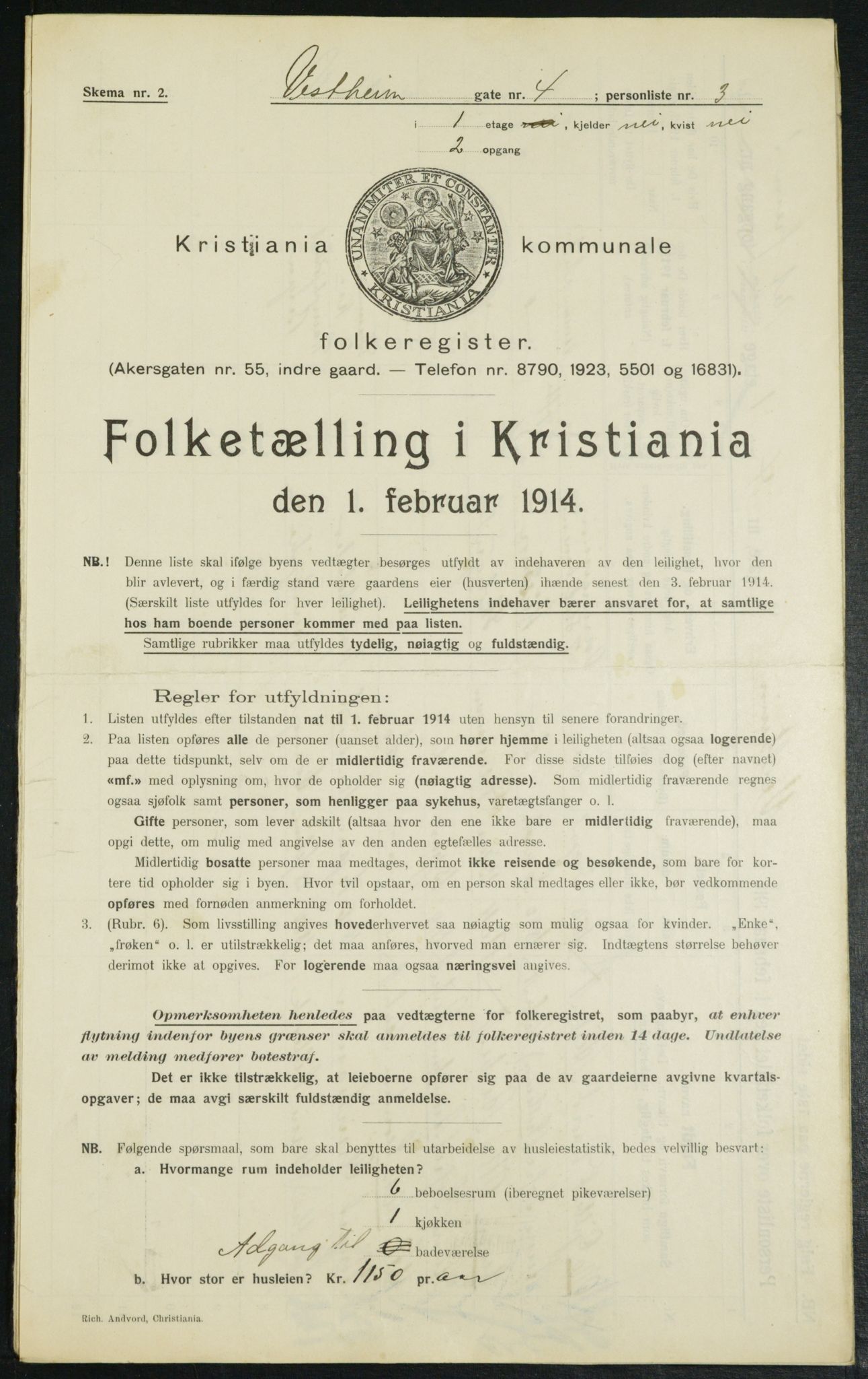 OBA, Kommunal folketelling 1.2.1914 for Kristiania, 1914, s. 123497