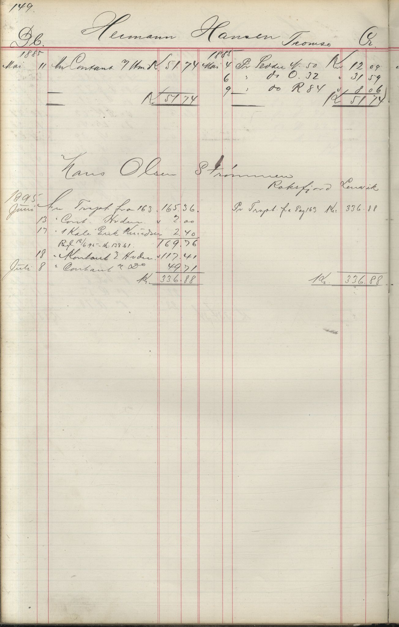 Brodtkorb handel A/S, VAMU/A-0001/F/Fa/L0004/0001: Kompanibøker. Utensogns / Compagnibog for Udensogns Fiskere No 15. Fra A - H, 1882-1895, s. 149