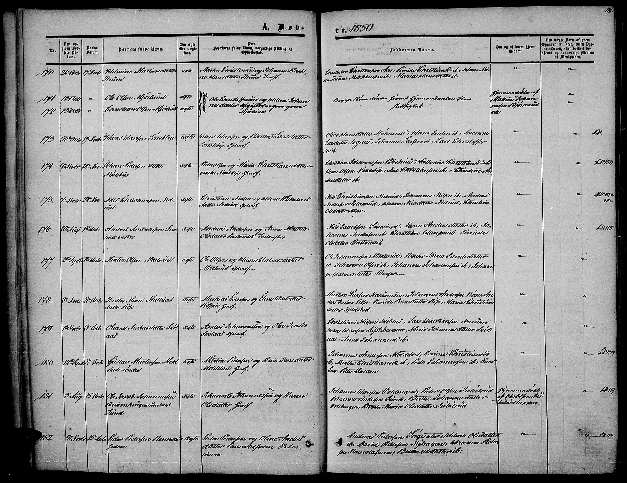 Vestre Toten prestekontor, AV/SAH-PREST-108/H/Ha/Haa/L0005: Ministerialbok nr. 5, 1850-1855, s. 16