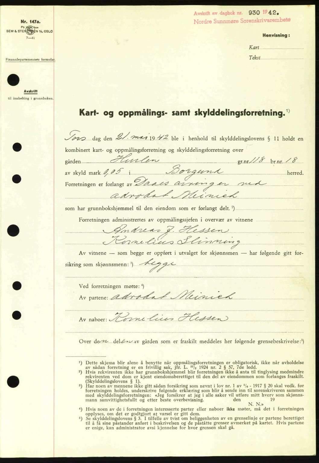 Nordre Sunnmøre sorenskriveri, SAT/A-0006/1/2/2C/2Ca: Pantebok nr. A13, 1942-1942, Dagboknr: 930/1942