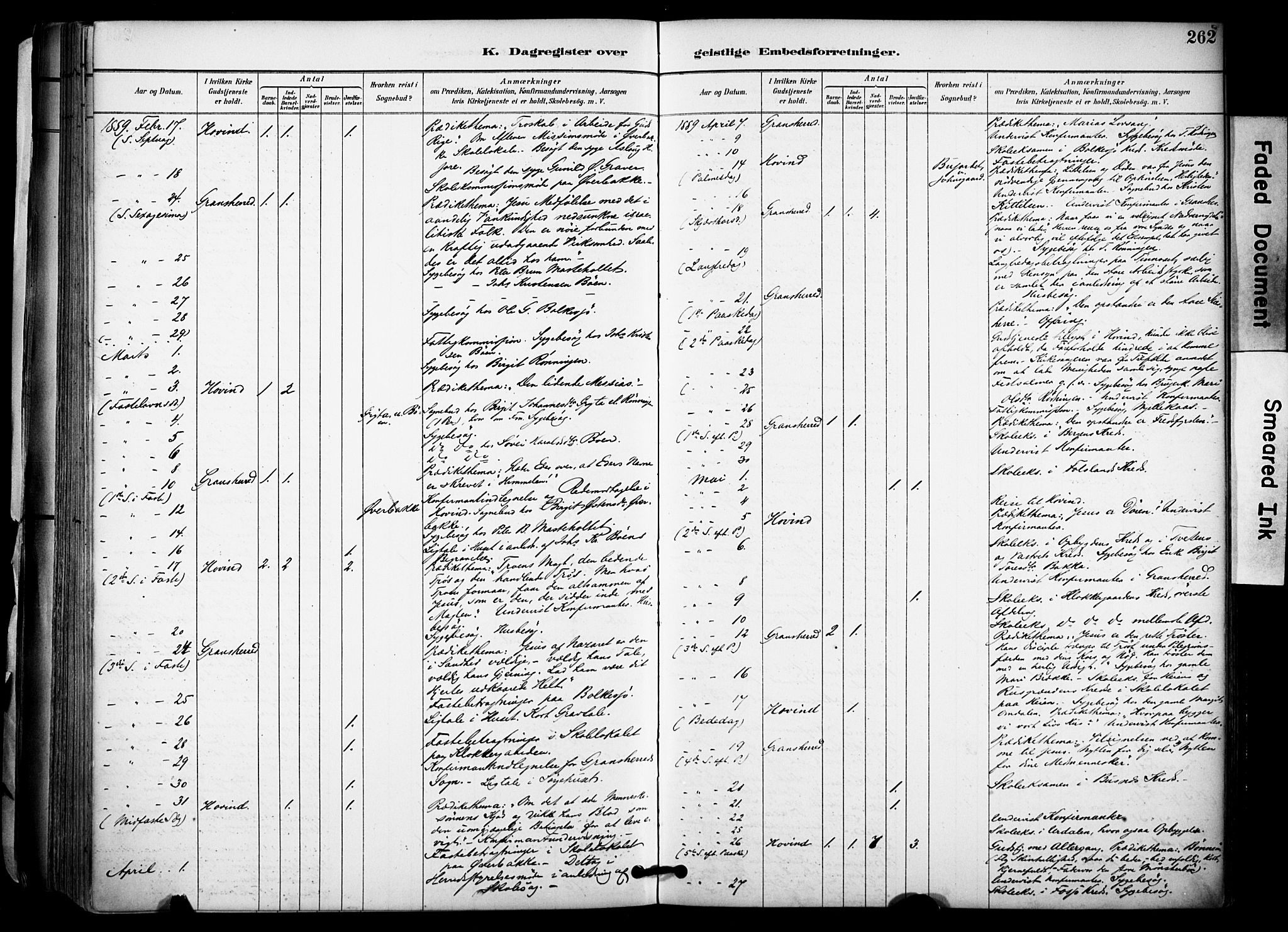 Gransherad kirkebøker, AV/SAKO-A-267/F/Fa/L0005: Ministerialbok nr. I 5, 1887-1916, s. 262