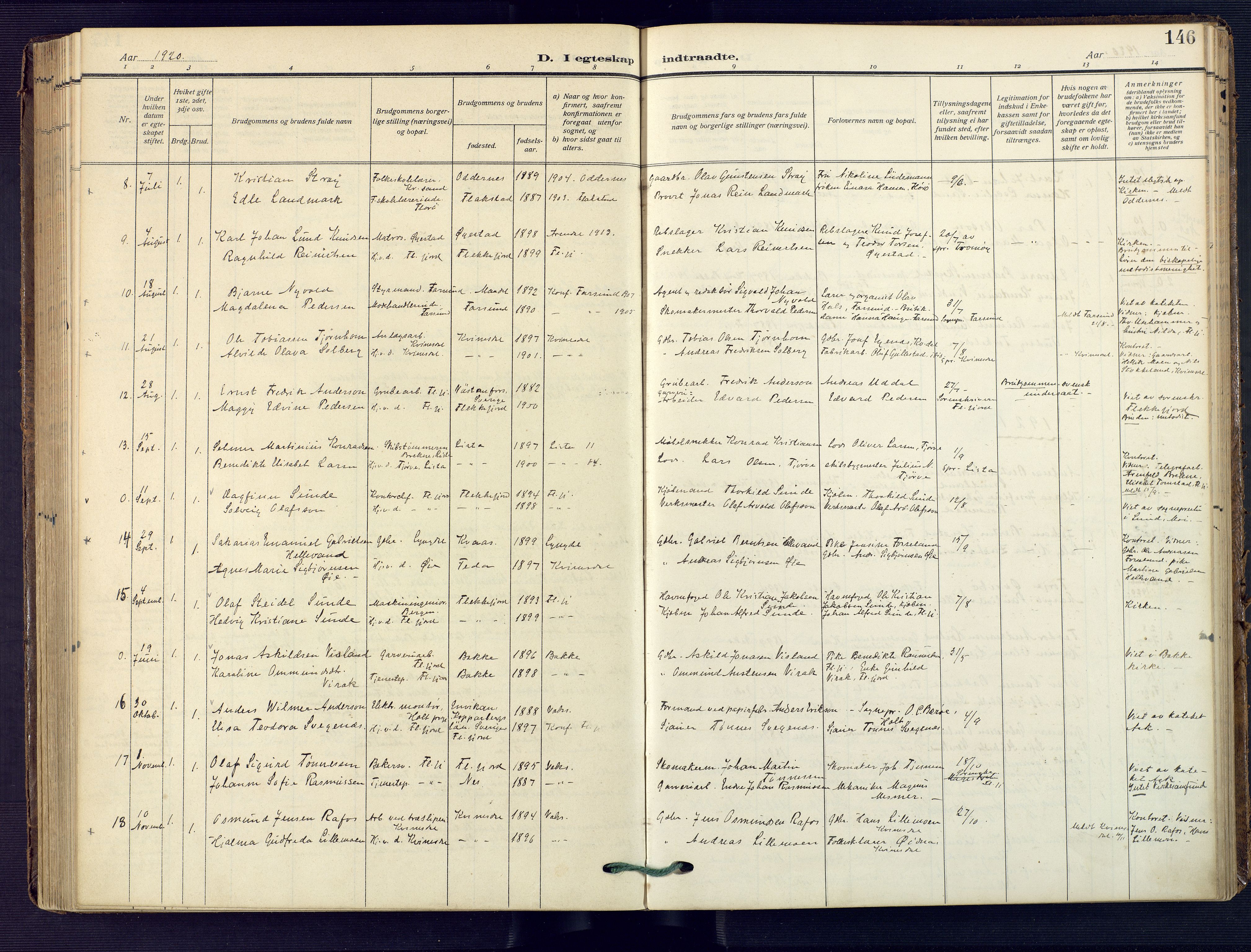 Flekkefjord sokneprestkontor, SAK/1111-0012/F/Fa/Faa/L0003: Ministerialbok nr. A 3, 1913-1928, s. 146