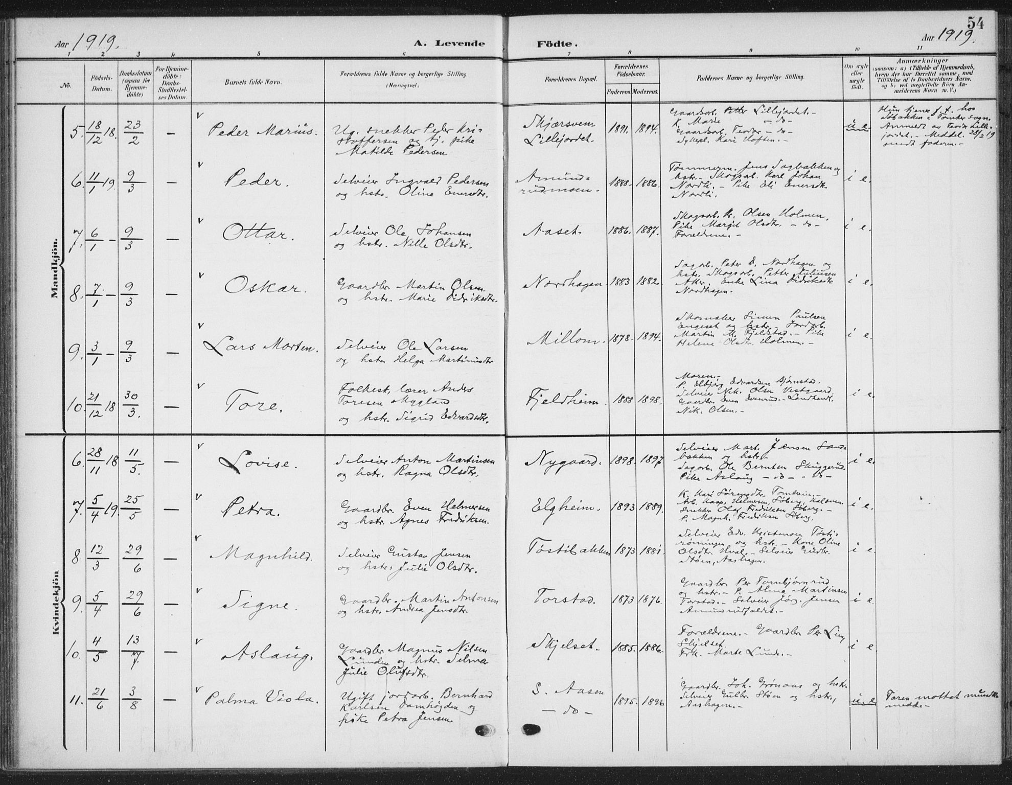 Romedal prestekontor, AV/SAH-PREST-004/K/L0009: Ministerialbok nr. 9, 1906-1929, s. 54