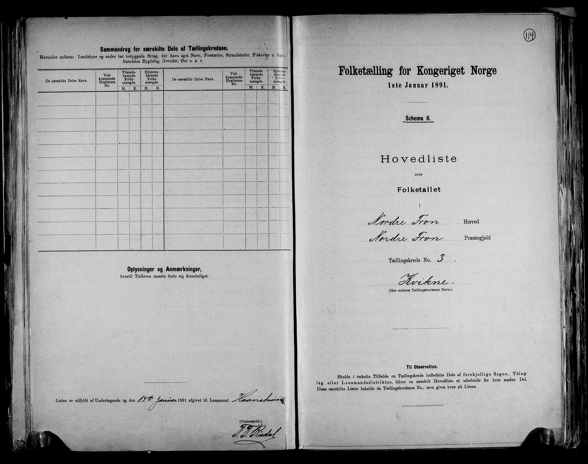 RA, Folketelling 1891 for 0518 Nord-Fron herred, 1891, s. 9