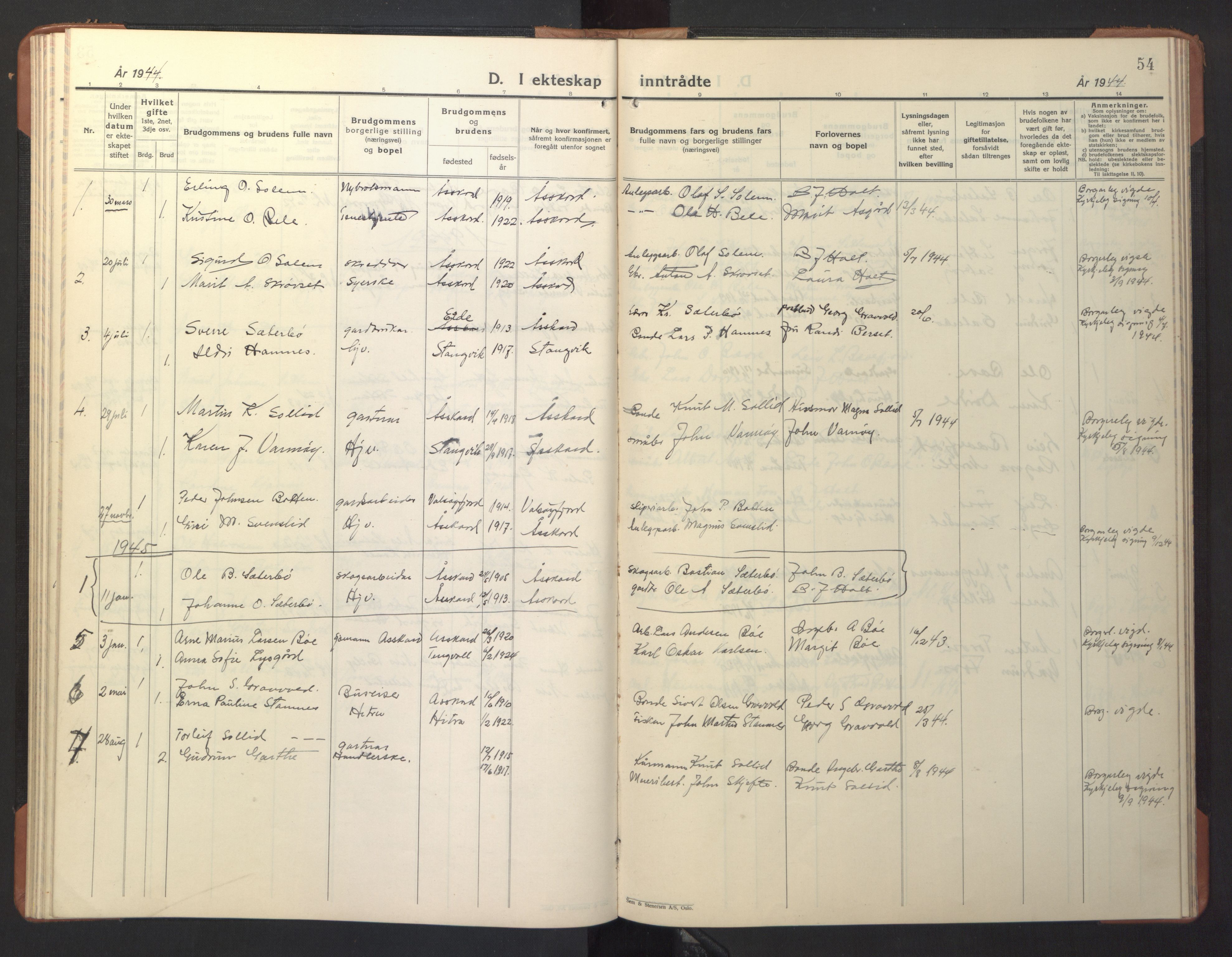 Ministerialprotokoller, klokkerbøker og fødselsregistre - Møre og Romsdal, AV/SAT-A-1454/594/L1038: Klokkerbok nr. 594C01, 1934-1946, s. 54